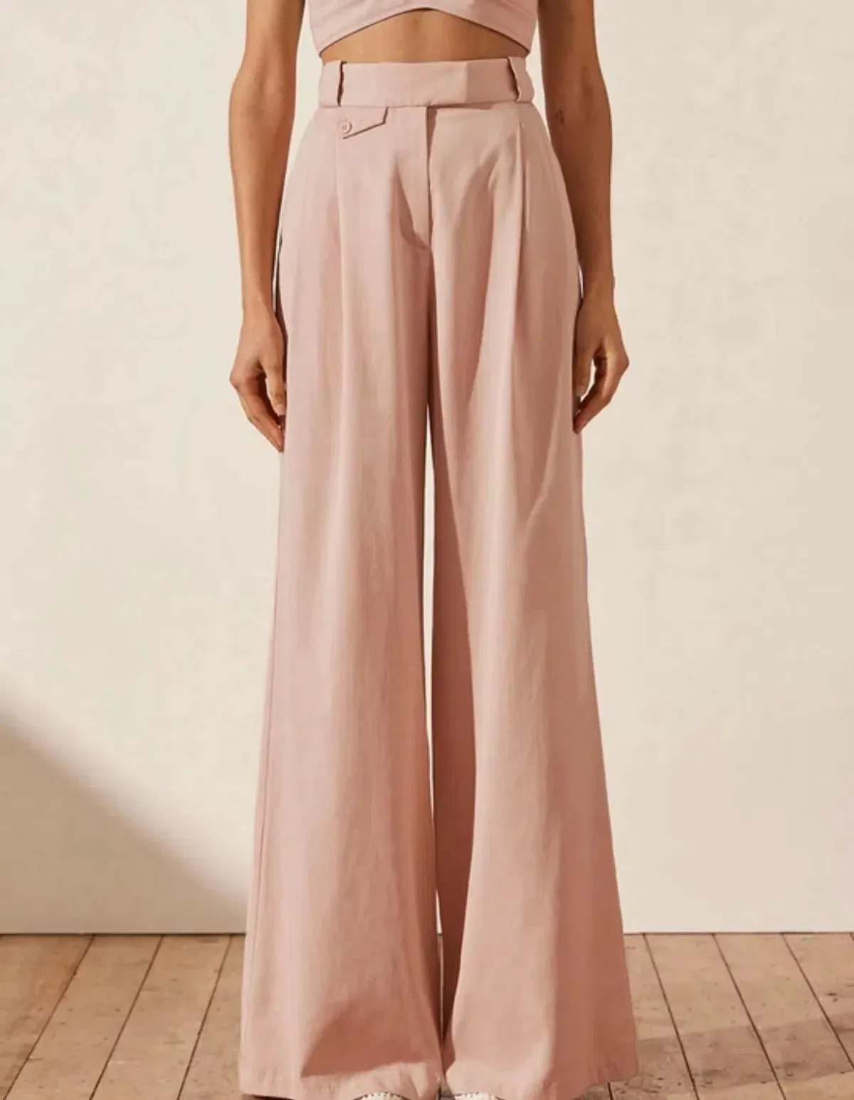 Shona Joy Sara Oversized Tailored Vest Size 8 and Tailored Wide Leg Pants Size 10 Set Powdered Pink - Image 4