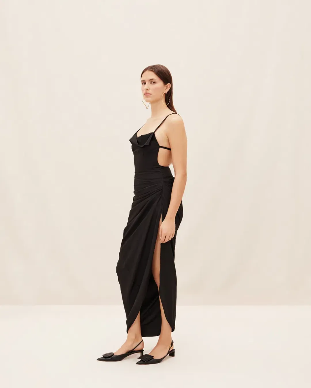 Jacquemus La Robe Saudade Asymmetrical Dress in Black Size 10 for rent on The Volte - main image