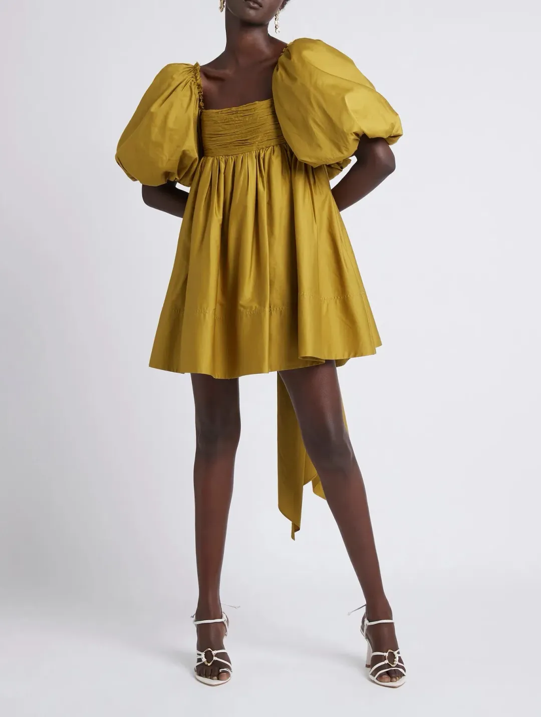 Aje Casabianca Puff Sleeve Mini Dress Olive Green Size 6 / XS for rent on The Volte - main image