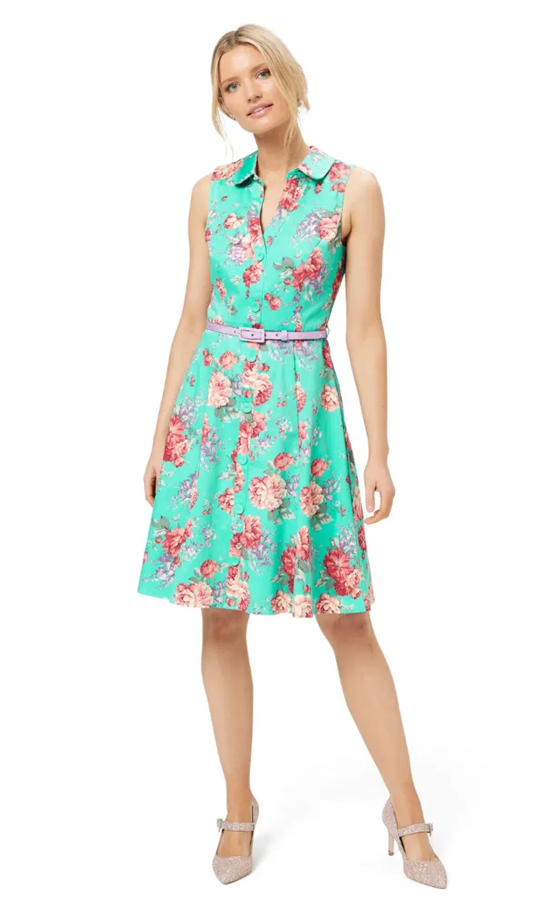 Review Pompeii Floral Shirtdress Mint Green Size AU 8 for rent on The Volte - main image
