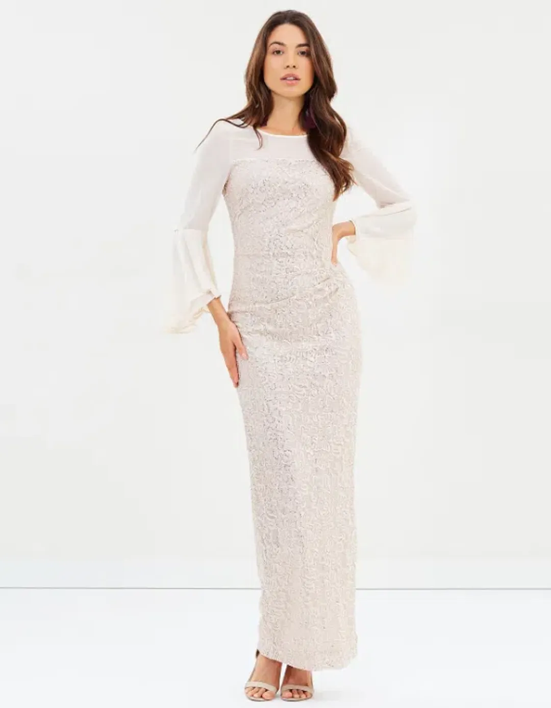 Montique Amelia Bell Sleeve Gown White Size AU 8 for rent on The Volte - main image