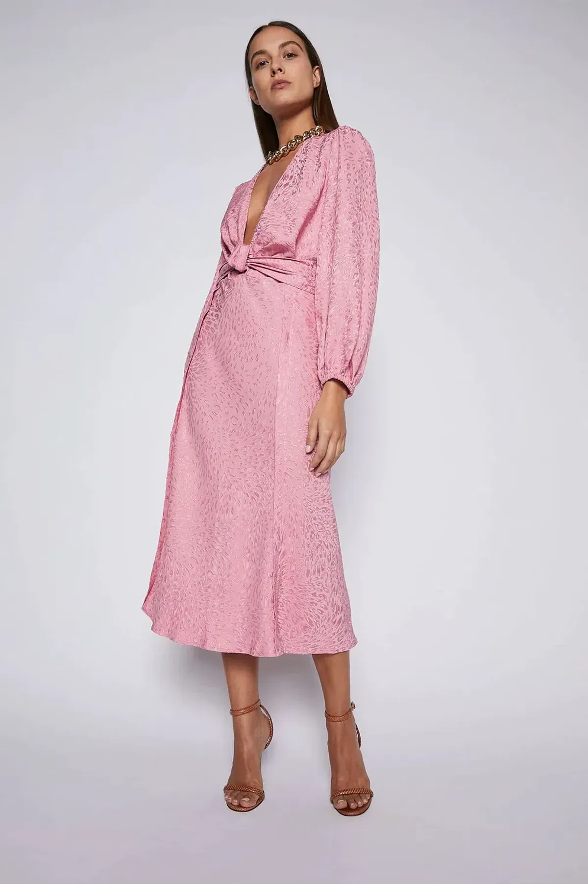 Scanlan Theodore French Textured Weave Midi Dress Pink Size AU 12 - Image 1