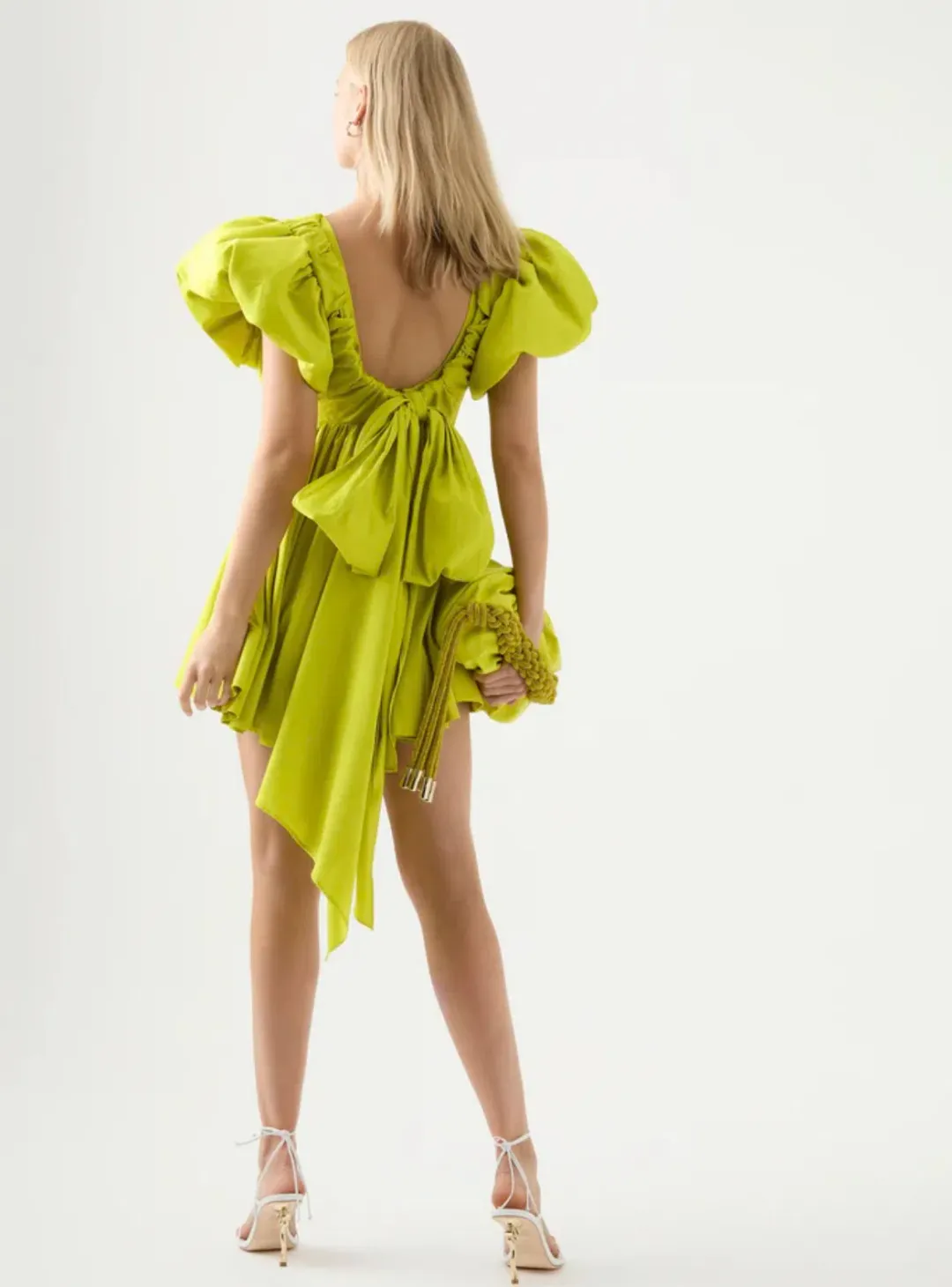 Aje Gretta Bow Back Mini Dress Chartreuse Green Size 16 / 2XL for rent on The Volte - main image