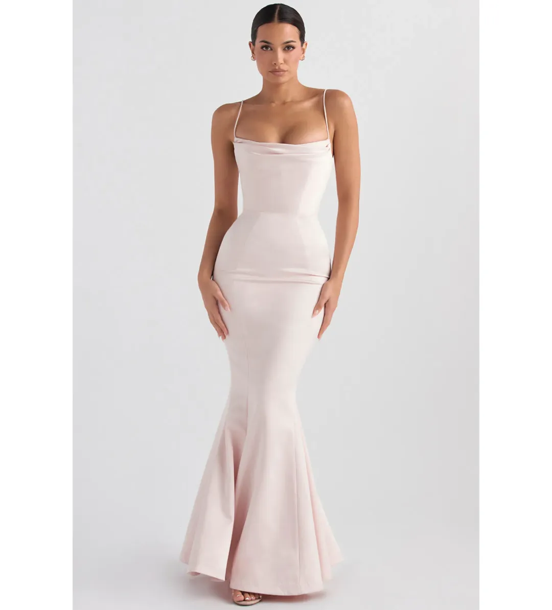 House of CB Violette Satin Fishtail Gown Blush Size Au 6 for rent on The Volte - main image