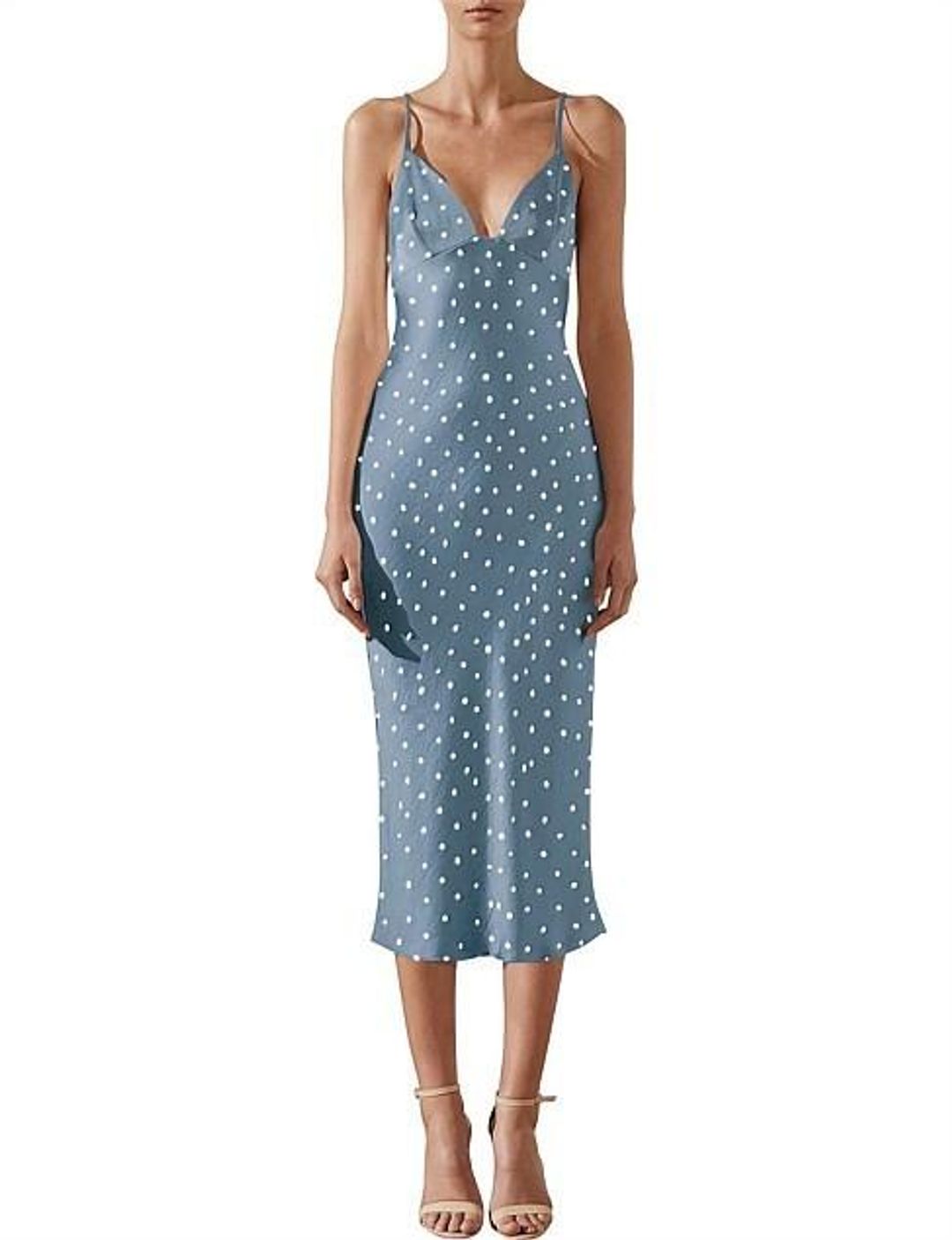 Shona Joy  Bias Slip Midi ICE BLUE / IVORY SPOT for rent on The Volte - main image