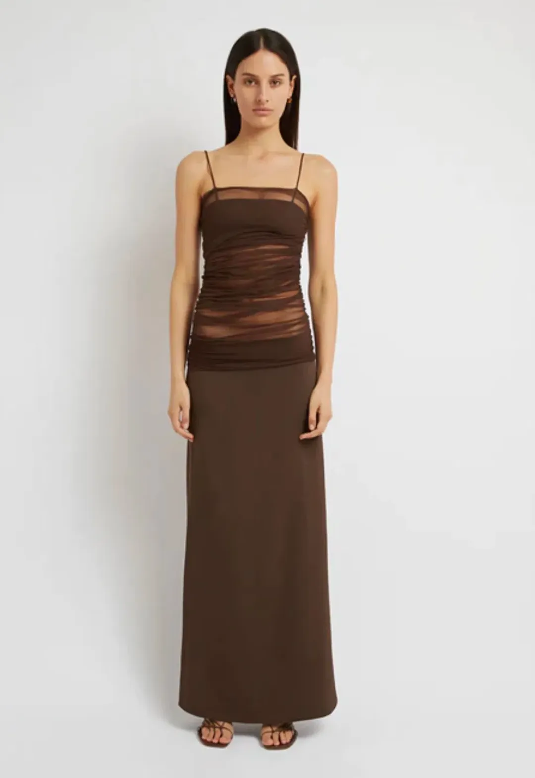Christopher Esber Sheer Panel Dress Brown Size 6 for rent on The Volte - main image