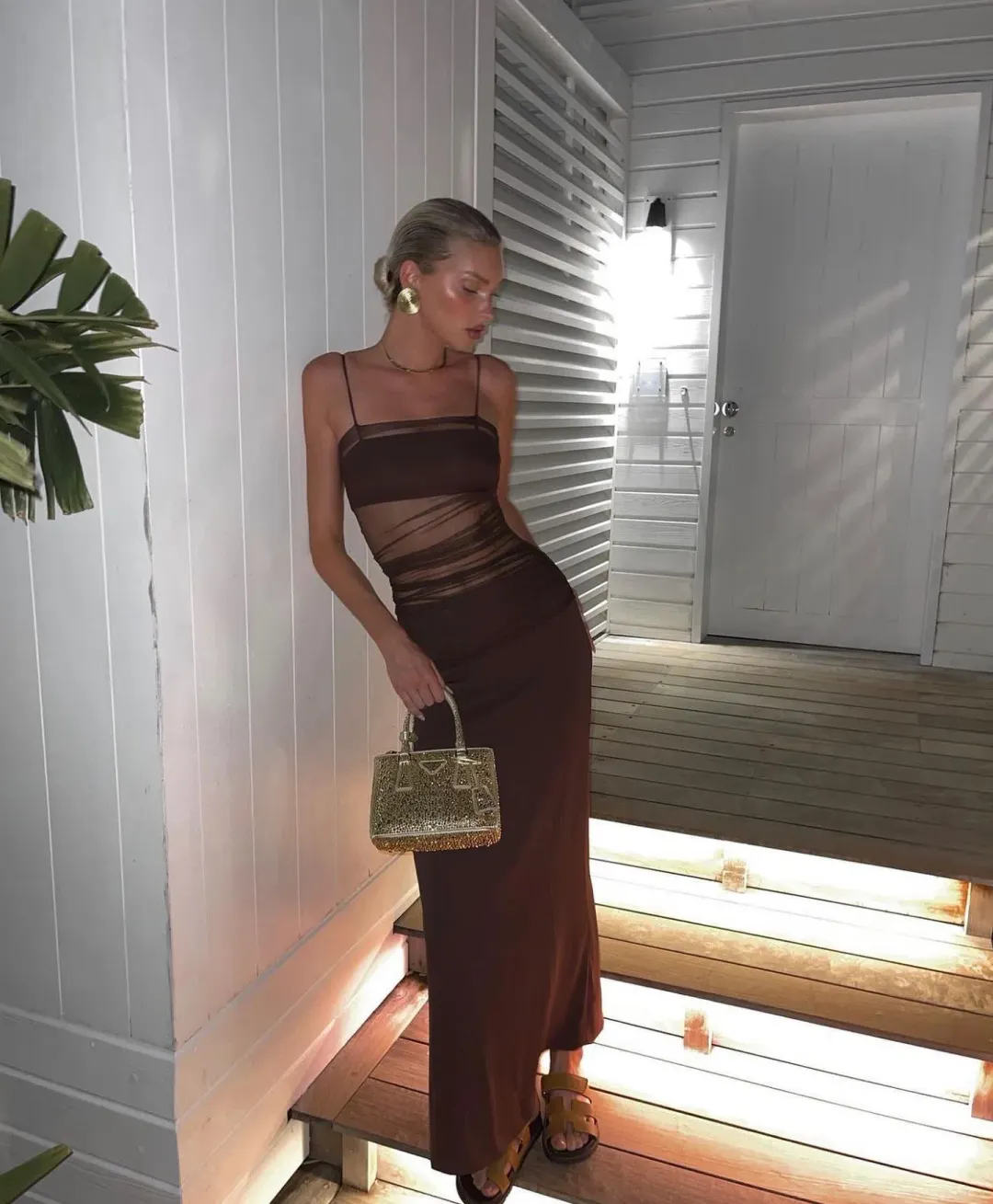 Christopher Esber Sheer Panel Dress Brown Size 6 for rent on The Volte - main image