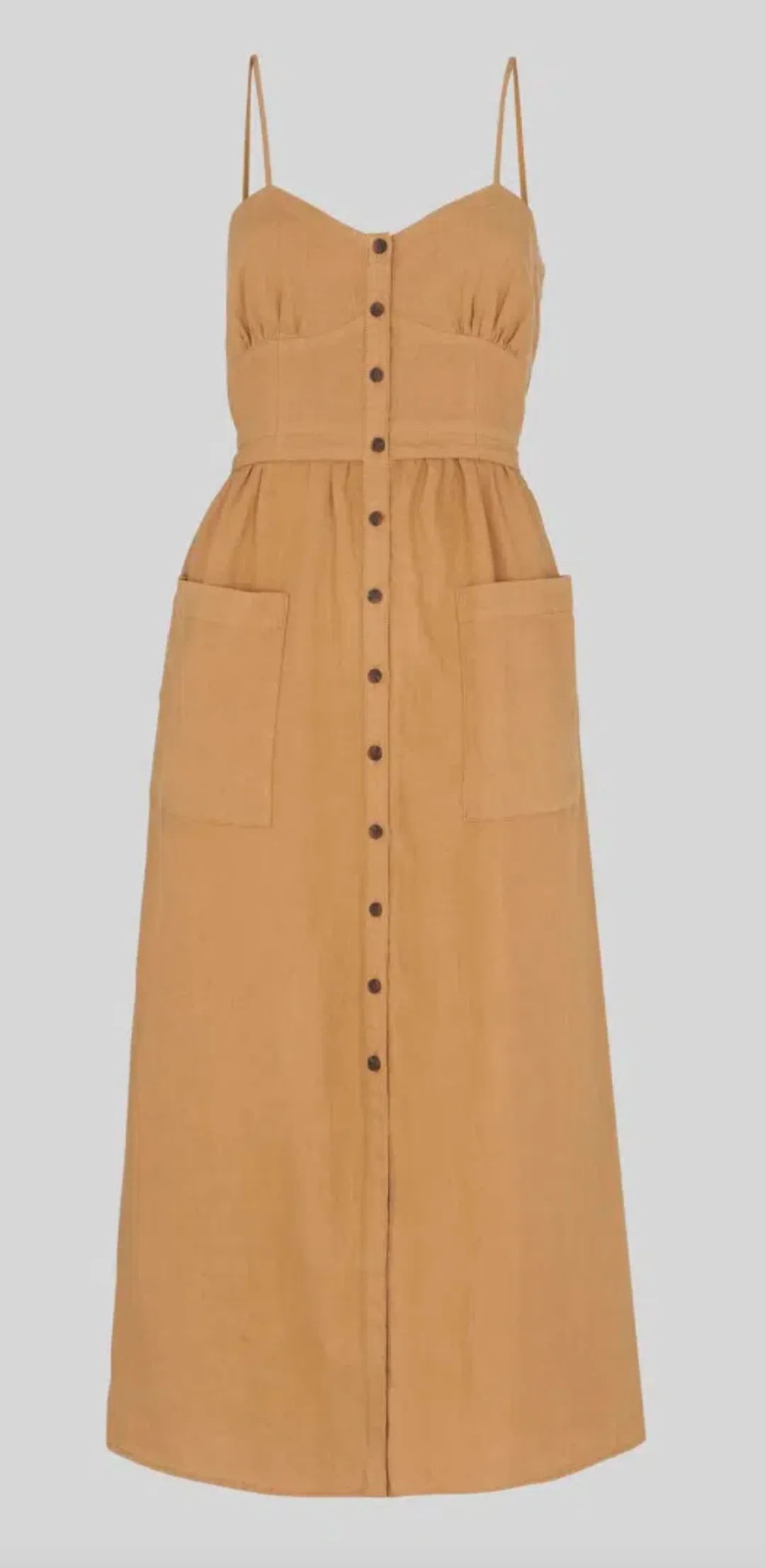 Whistles Milana Tie-Back Linen Dress Toffee Size 12 for rent on The Volte - main image
