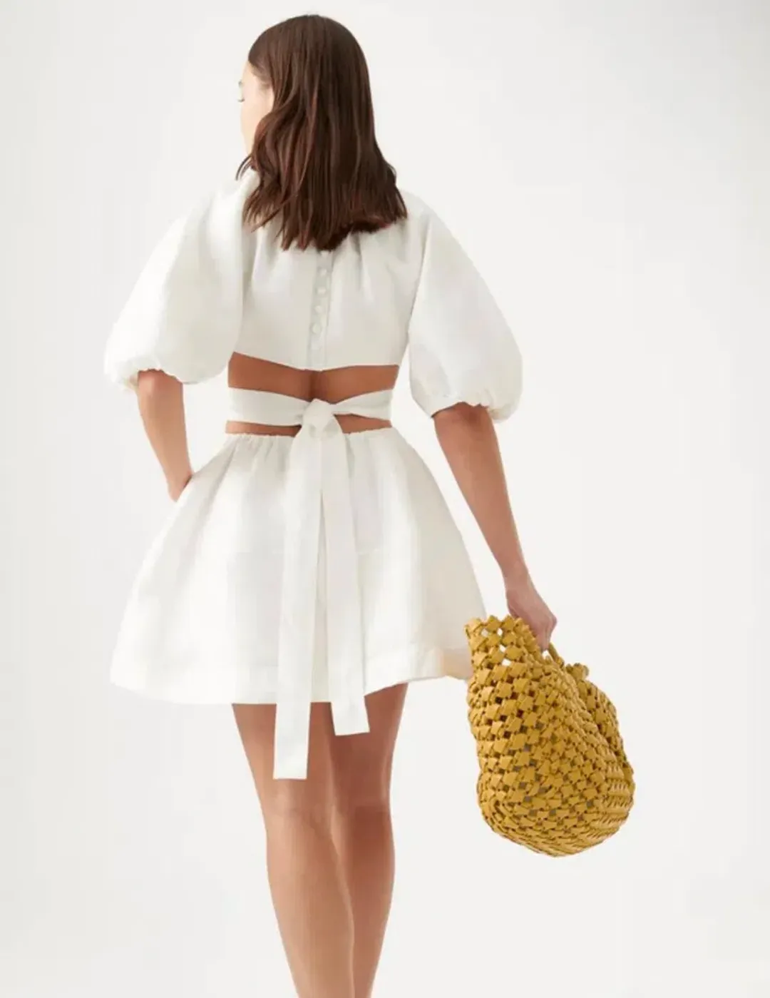 Aje Mimosa Cut Out Mini Dress Ivory Size 6 / XS for rent on The Volte - main image