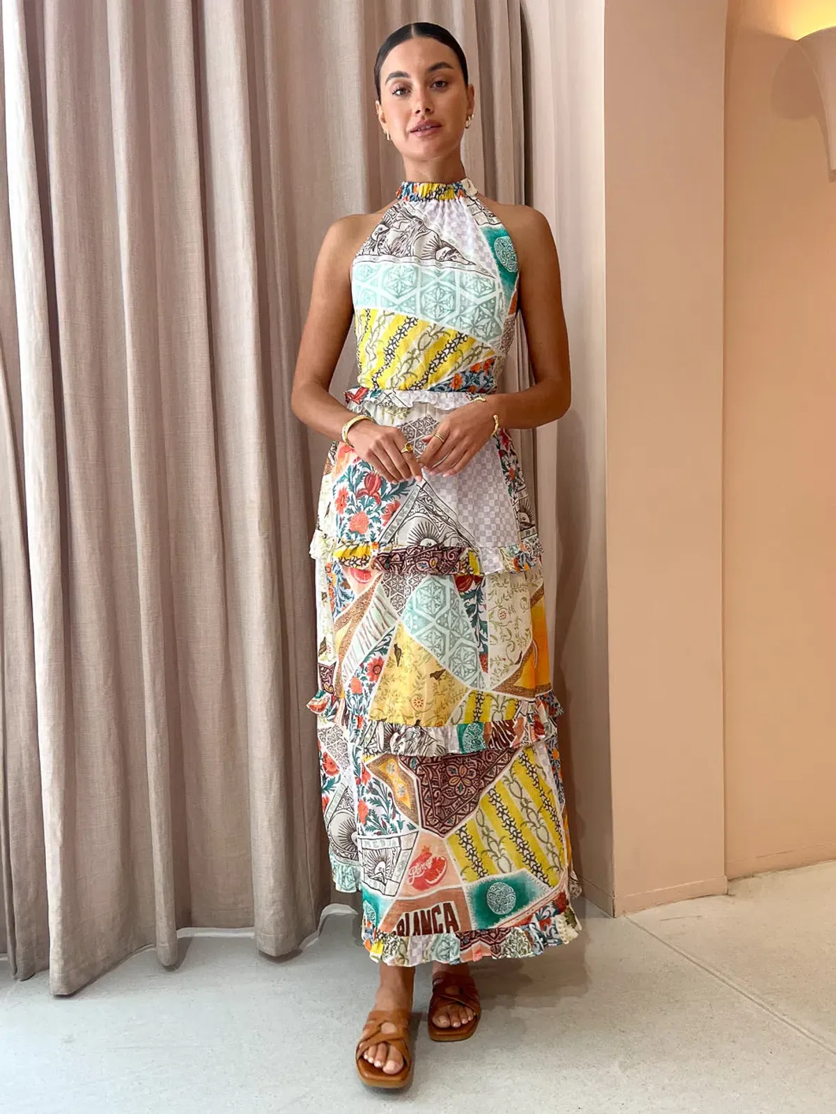 Kate Ford Zellejie Long Layered Dress in Multi Size 8 - Image 1