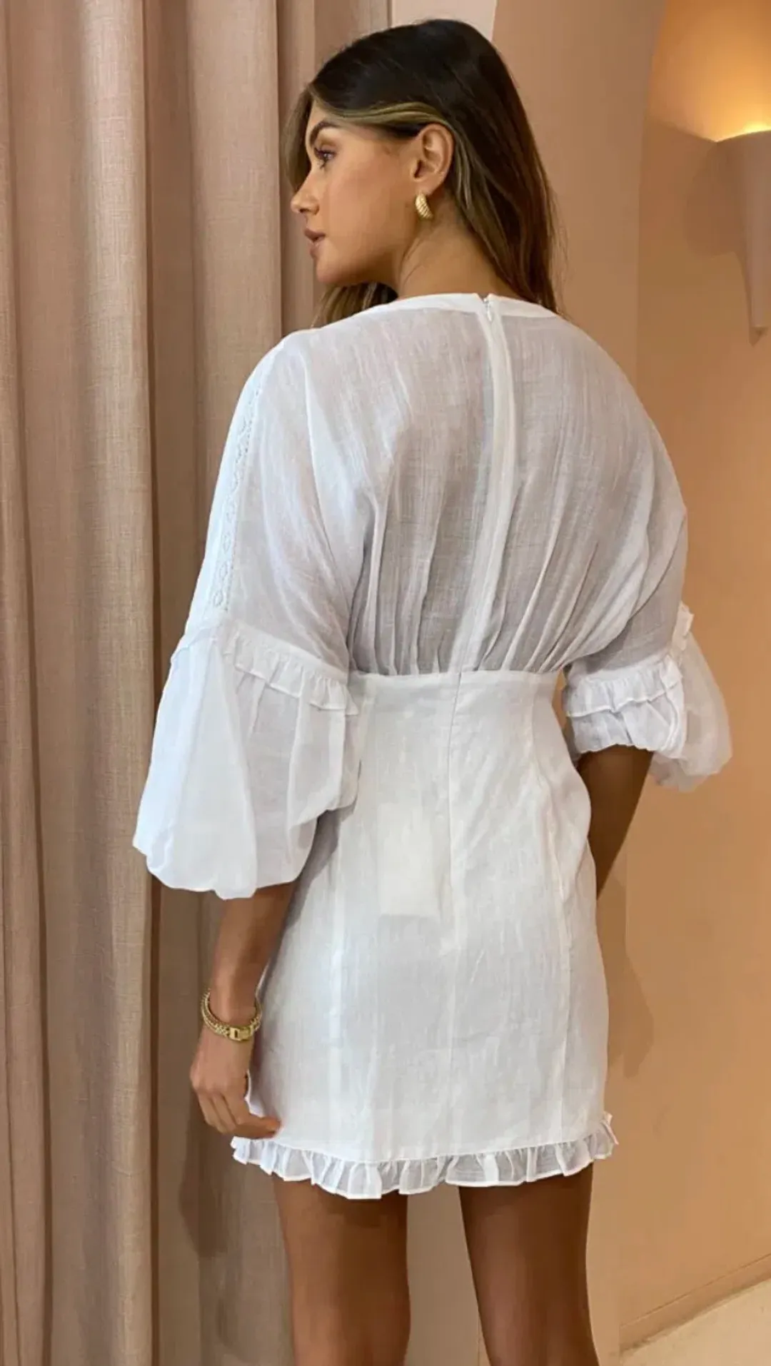 Joslin Taylor Linen Ramie Mini Dress In Optical White Size 6 for rent on The Volte - main image