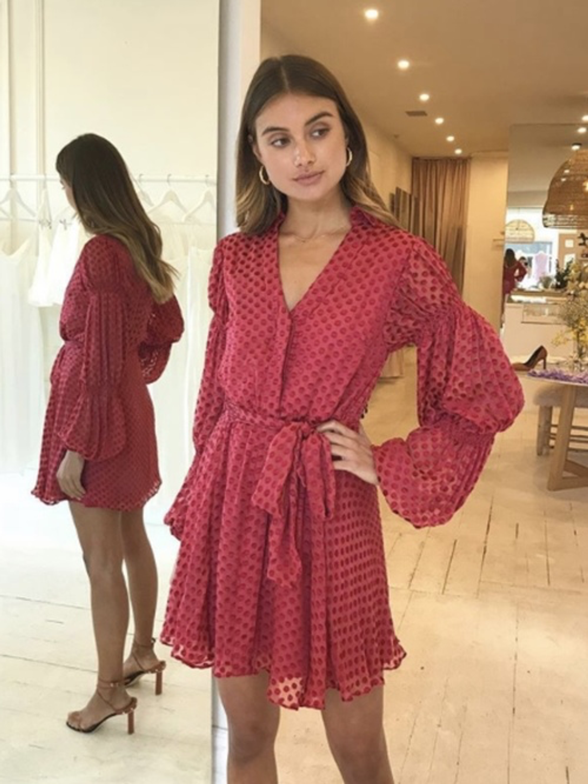 MLM Este Silk Shirt Dress in Red Size 8 - Image 1