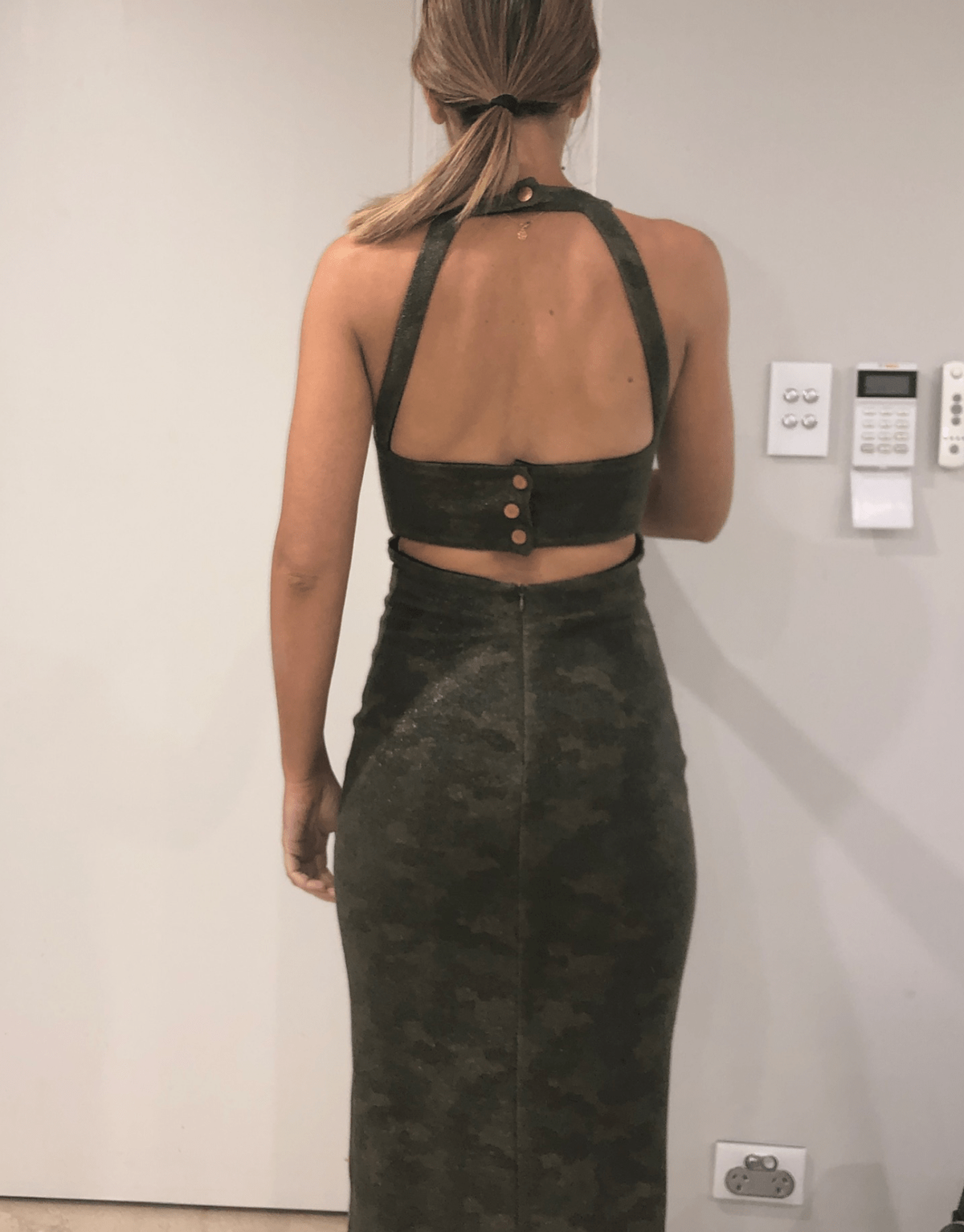 Manning Cartell Camouflage Green Midi SAMPLE PIECE Sz 6 - Image 2