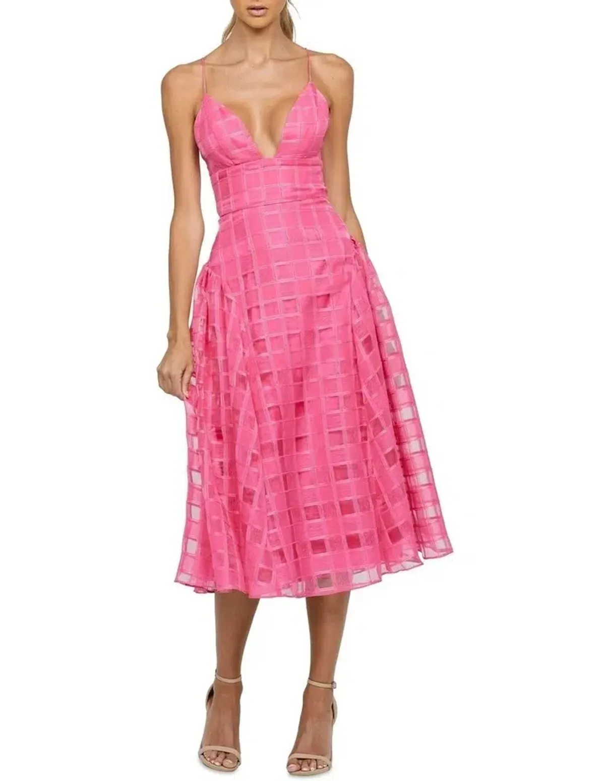 Bariano Kora V Neck Aline Midi Dress in Barbie Pink Size 10 - Image 4