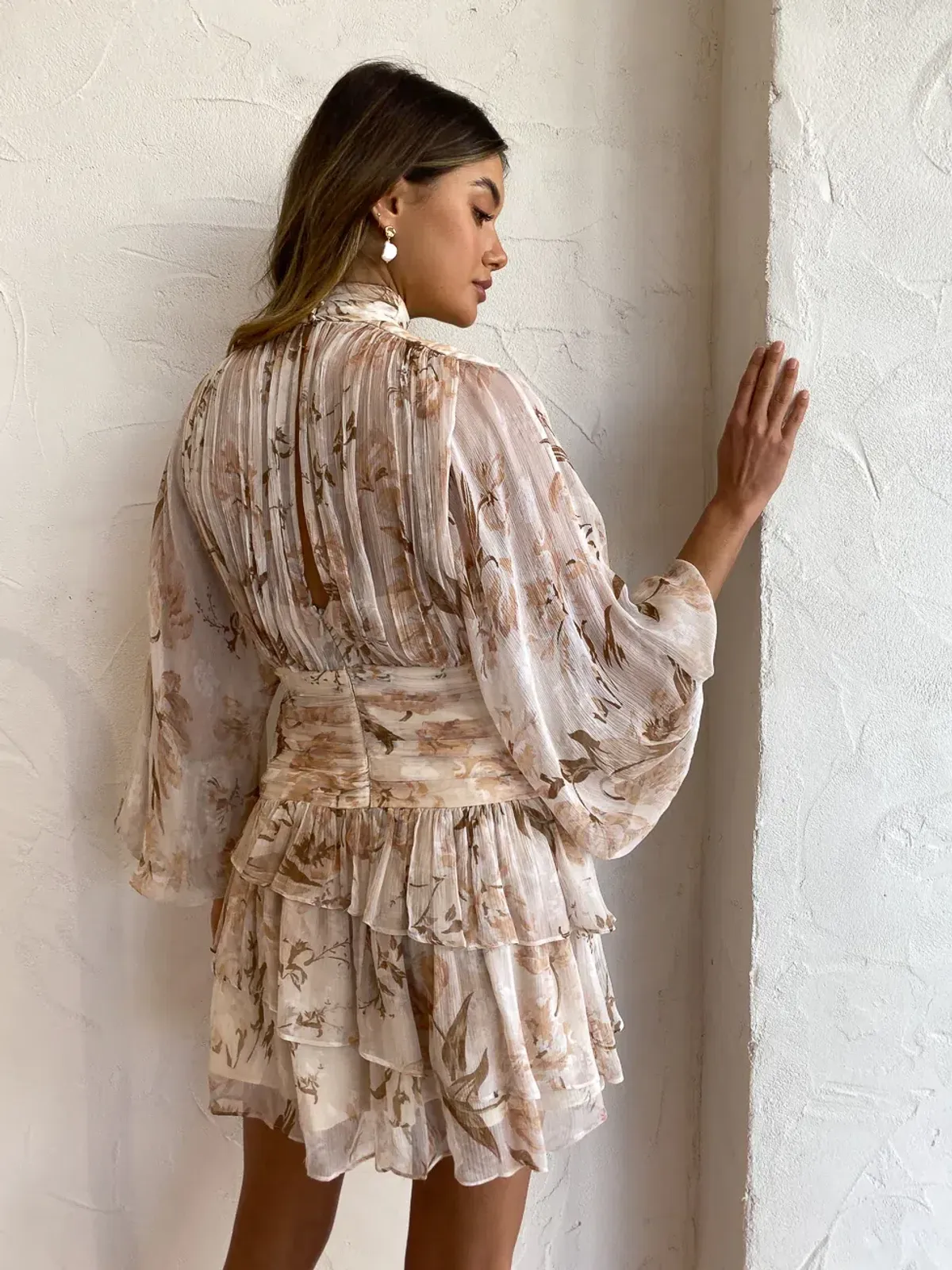 Shona Joy Nina Long Sleeve Ruched Mini Dress Floral Size 8 - Image 5