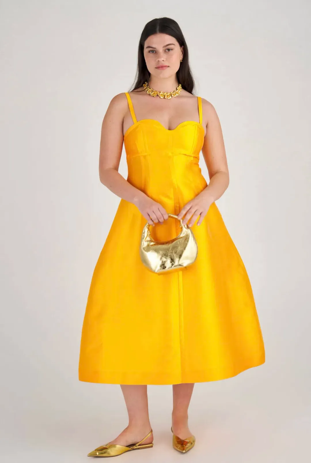Oroton Sculptured Bodice Dress Marigold Size 10 for rent on The Volte - main image
