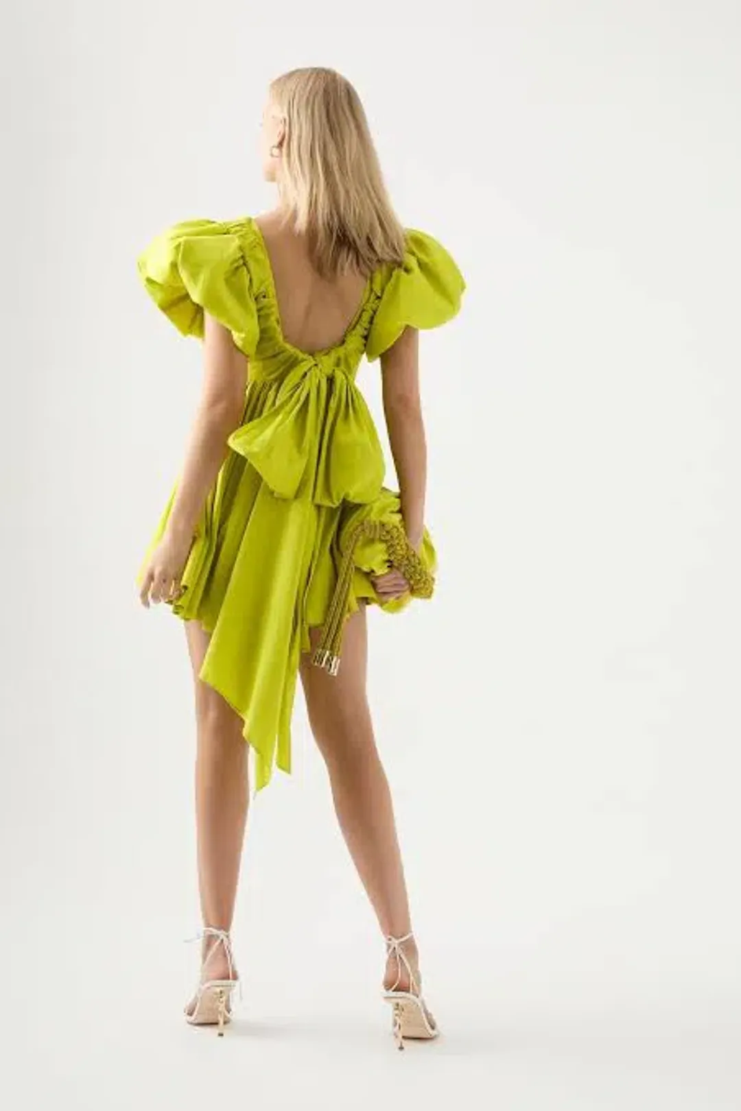 Aje Gretta Bow Back Mini Dress in Chartreuse Green Size 10 / M for rent on The Volte - main image
