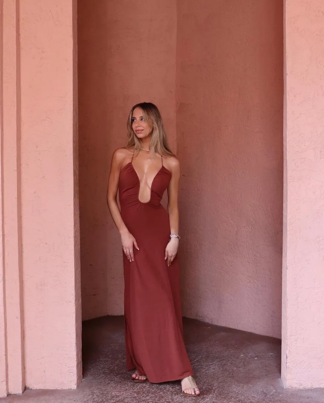 Sonya Moda Knitted Keyhole Gown In Spice Size 6  for rent on The Volte - main image