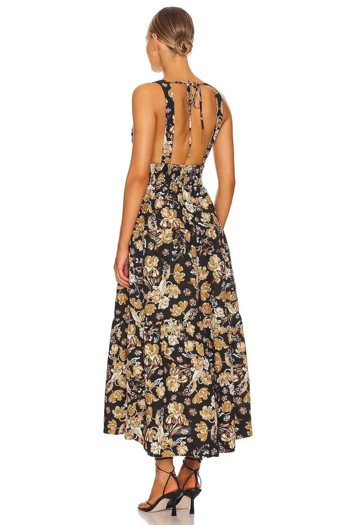 Shona Joy Palermo Linen Plunged Low Back Midi Dress Floral Size 8 / S - Image 3