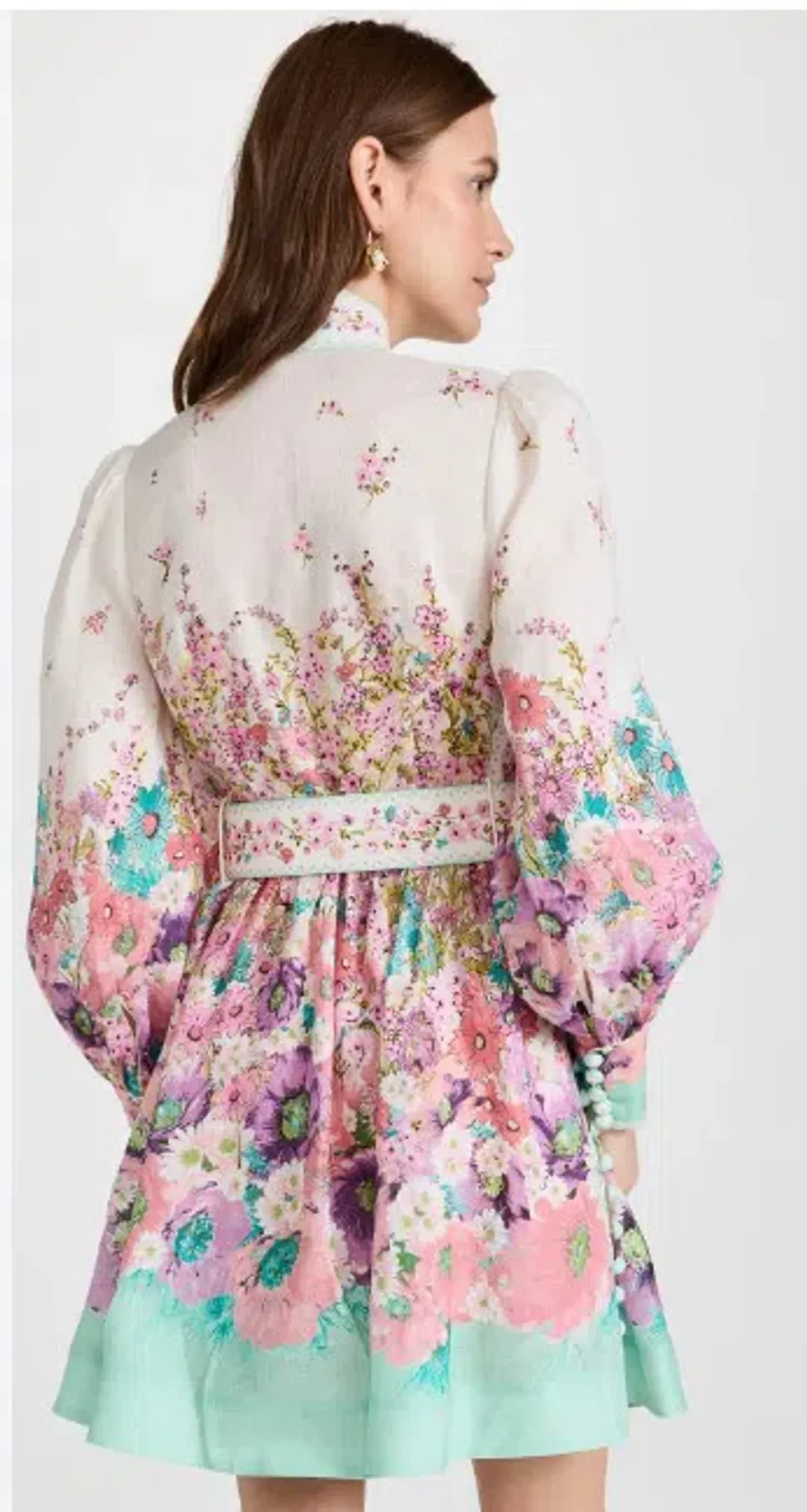 Zimmermann Jude Buttoned Mini Dress Aqua Gradient Floral Size 2 / AU 12 for rent on The Volte - main image