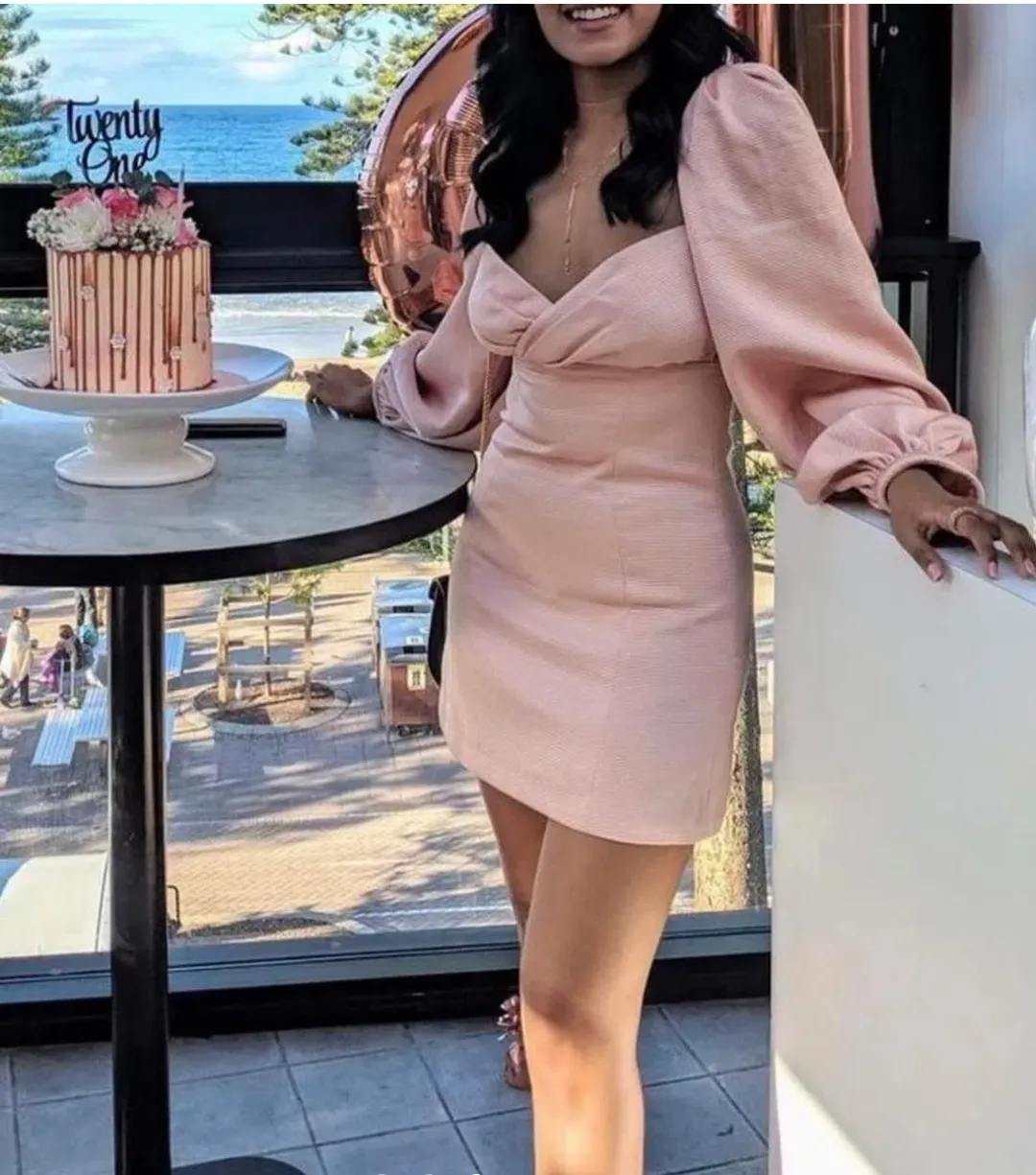 House of CB Aliyah Damask Balloon Sleeve Mini Dress Blush Size 8 for rent on The Volte - main image