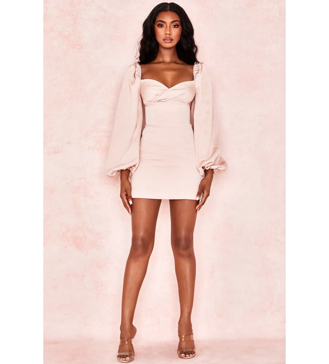 House of CB Aliyah Damask Balloon Sleeve Mini Dress Blush Size 8 for rent on The Volte - main image