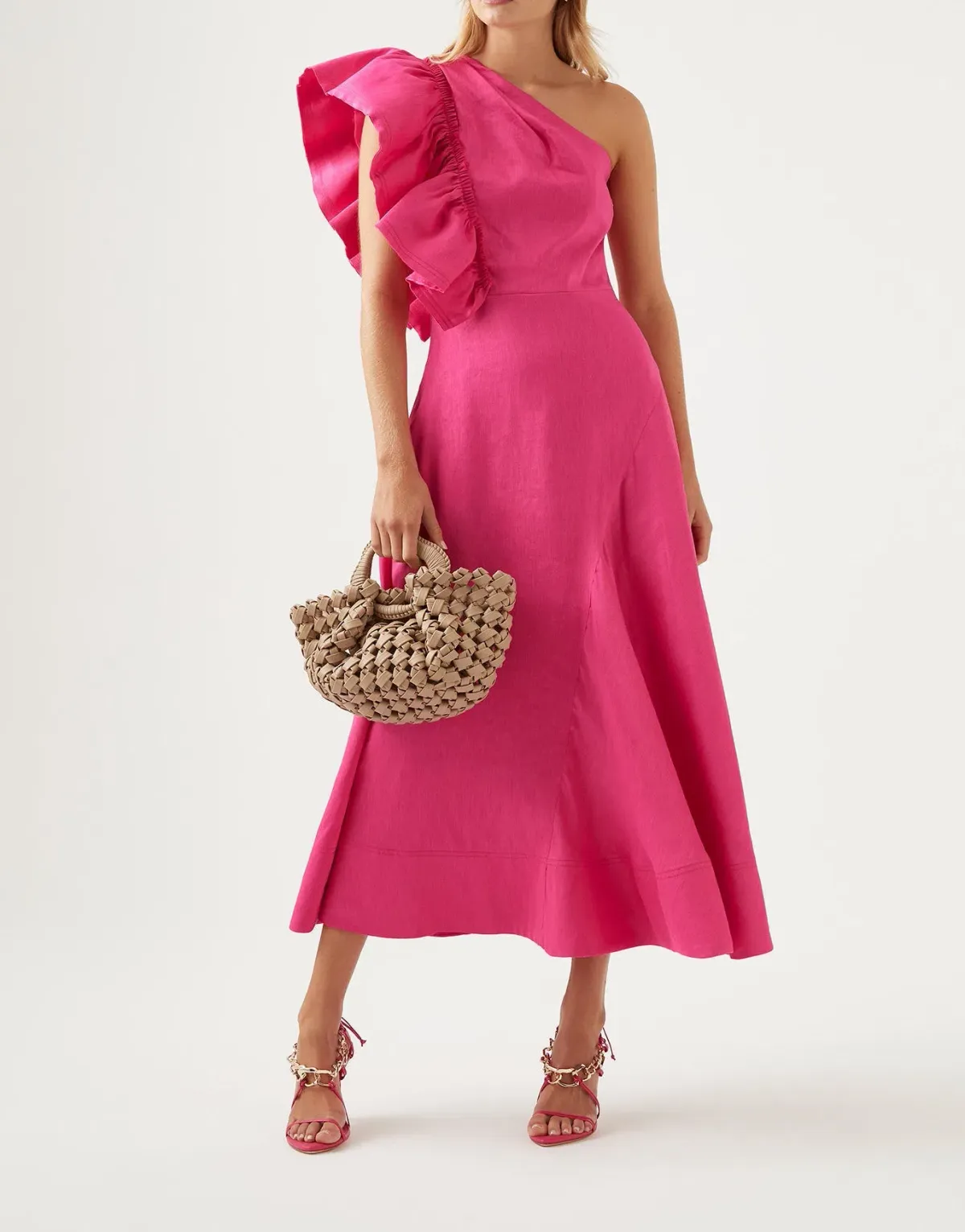Aje Bonjour Asymmetric Midi Dress Pink Size 14 / XL - Image 1
