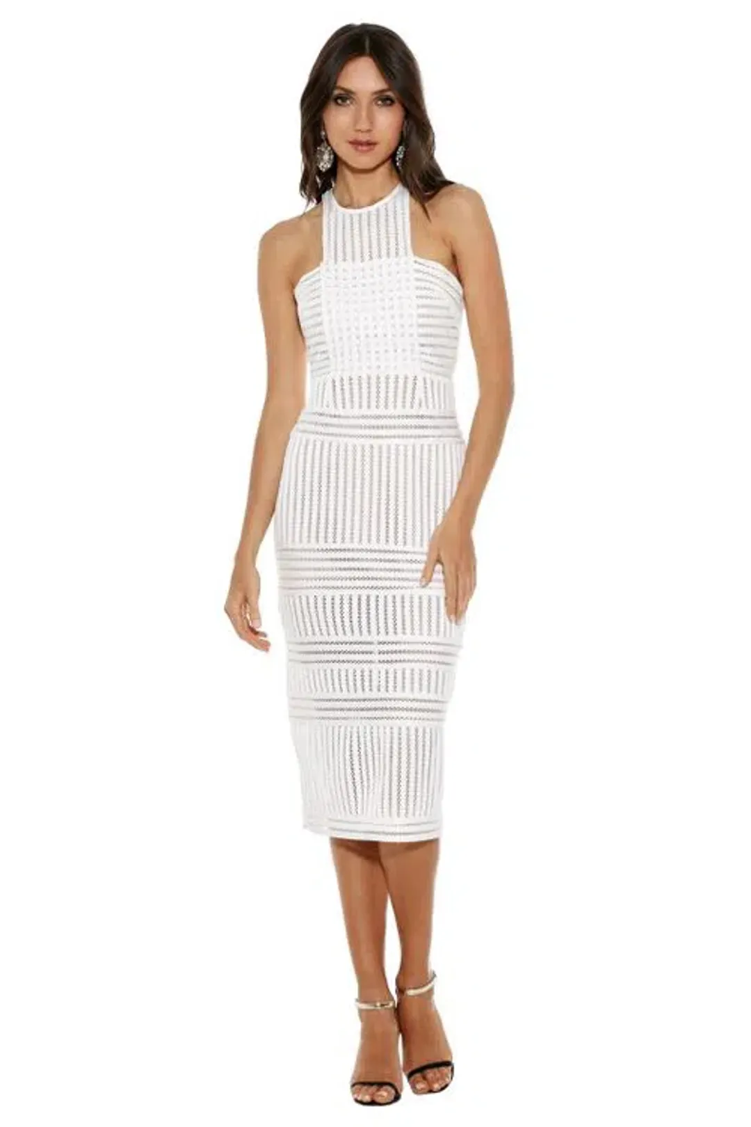 Self Portrait Striped Mesh Column Dress White Size 8 for rent on The Volte - main image