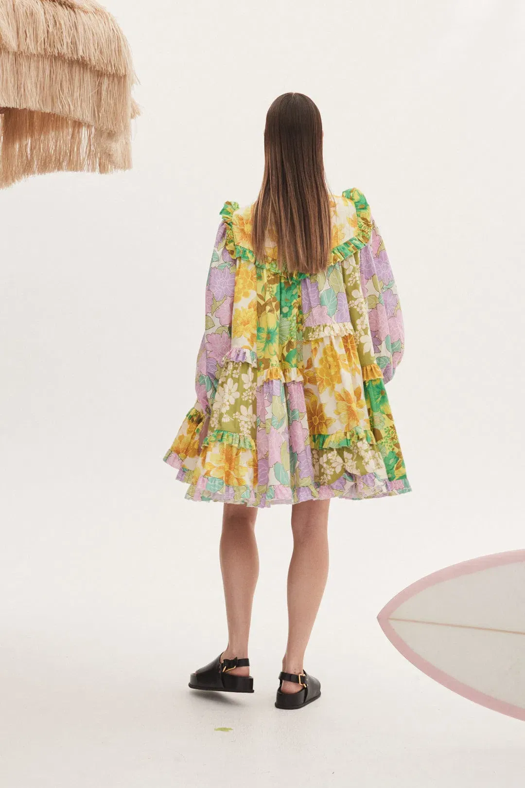 Alemais Elora Patchwork Mini Dress Multi Floral Size 14  for rent on The Volte - main image