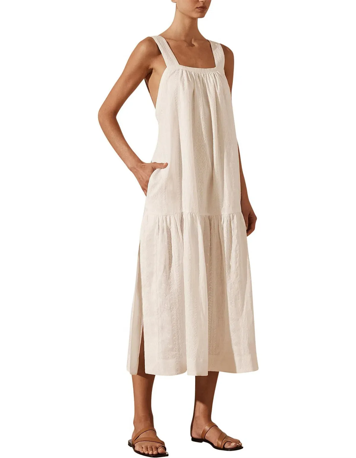 Shona Joy Cosmo Linen Low Back Midi Dress Cream Size 12 - Image 2