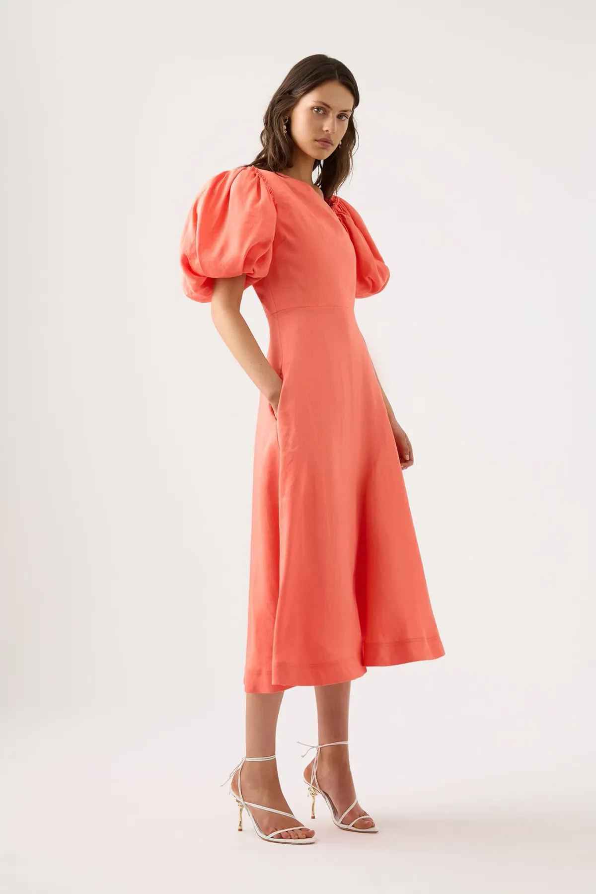 Aje Maia Off Shoulder Midi Dress Orange Size 8 - Image 3