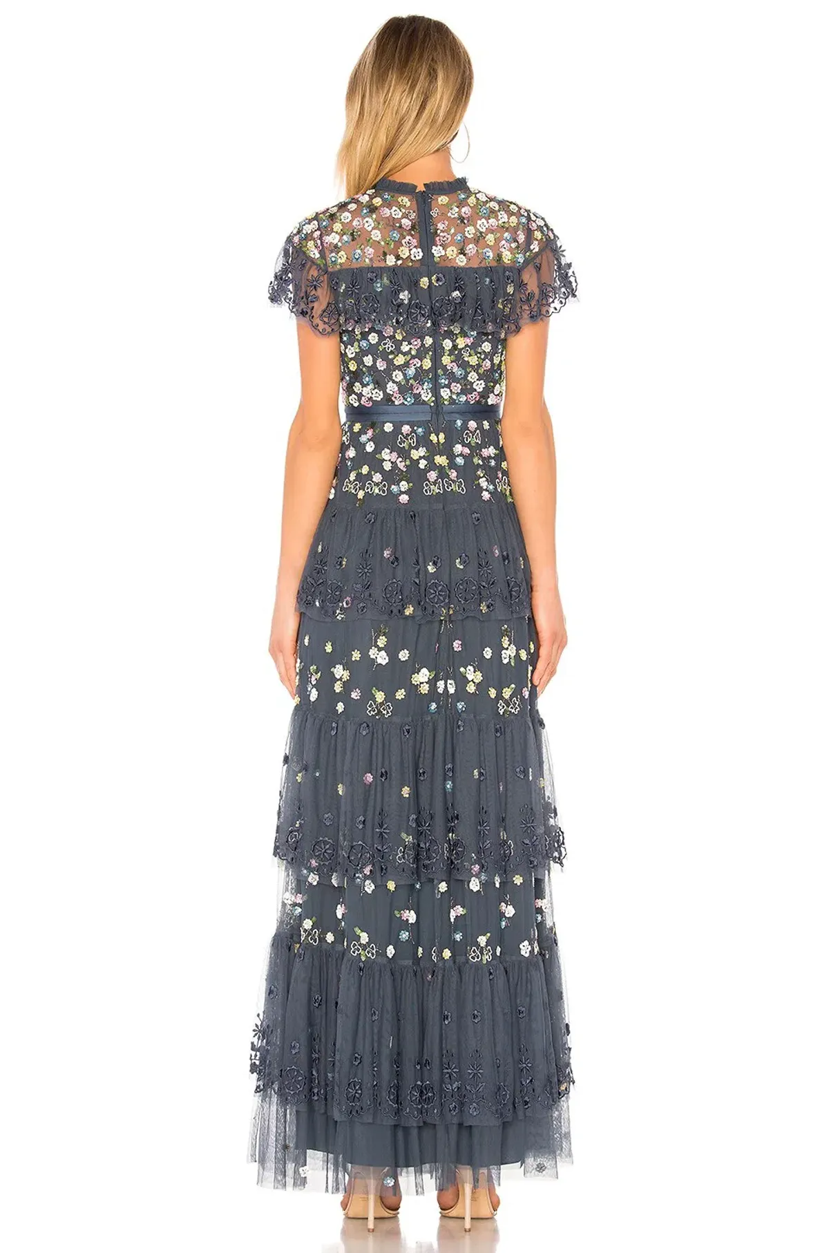 Needle and Thread Tiered Anglais Gown Washed Indigo Beaded Floral Size 8 - Image 3