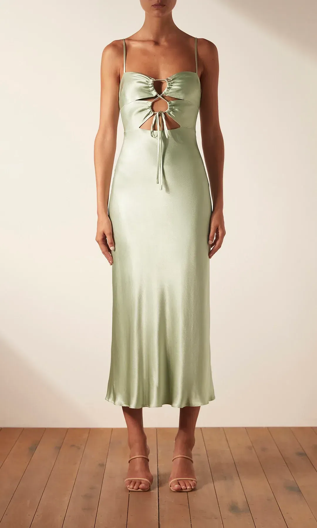 Shona Joy Felicity Lace Up Midi Dress Green Size AU 8 for rent on The Volte - main image