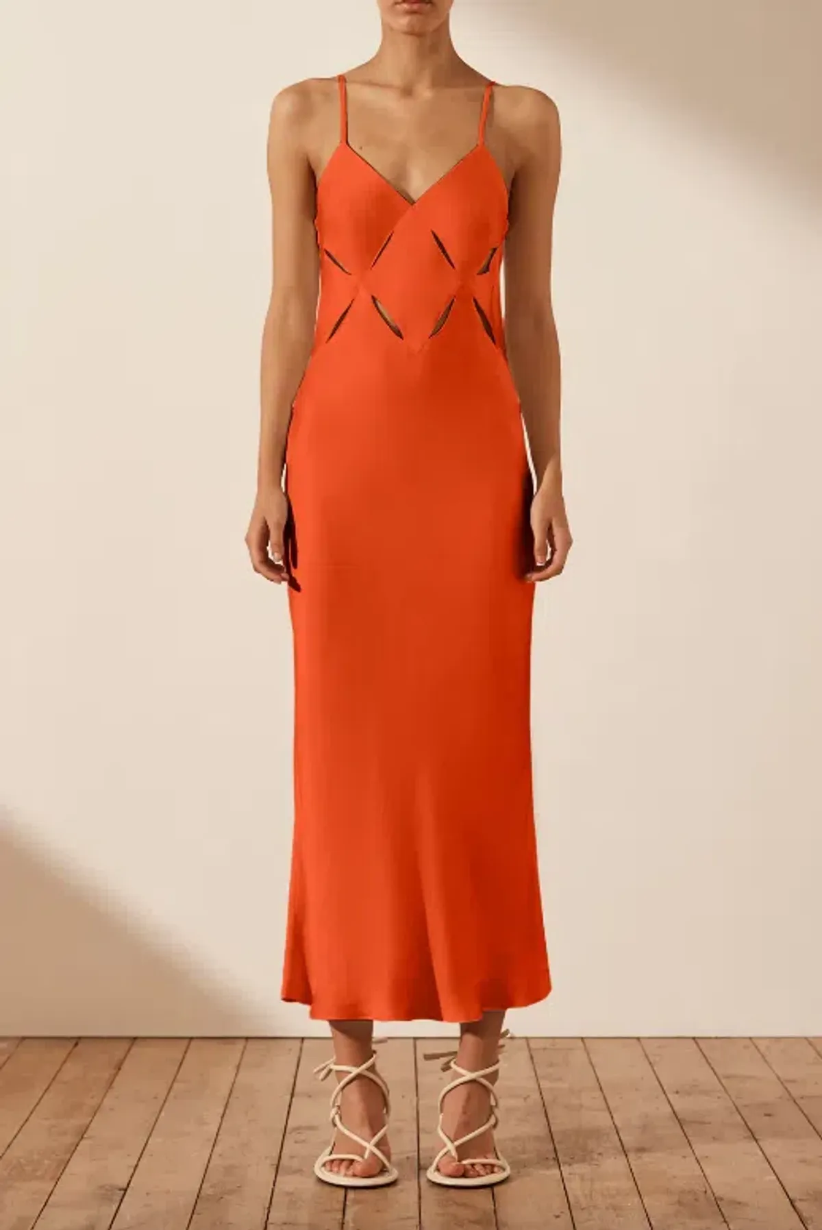 Shona Joy Milo Cut Out Slit Midi Dress - Hibiscus Red/ Orange Size AU 12 - Image 1