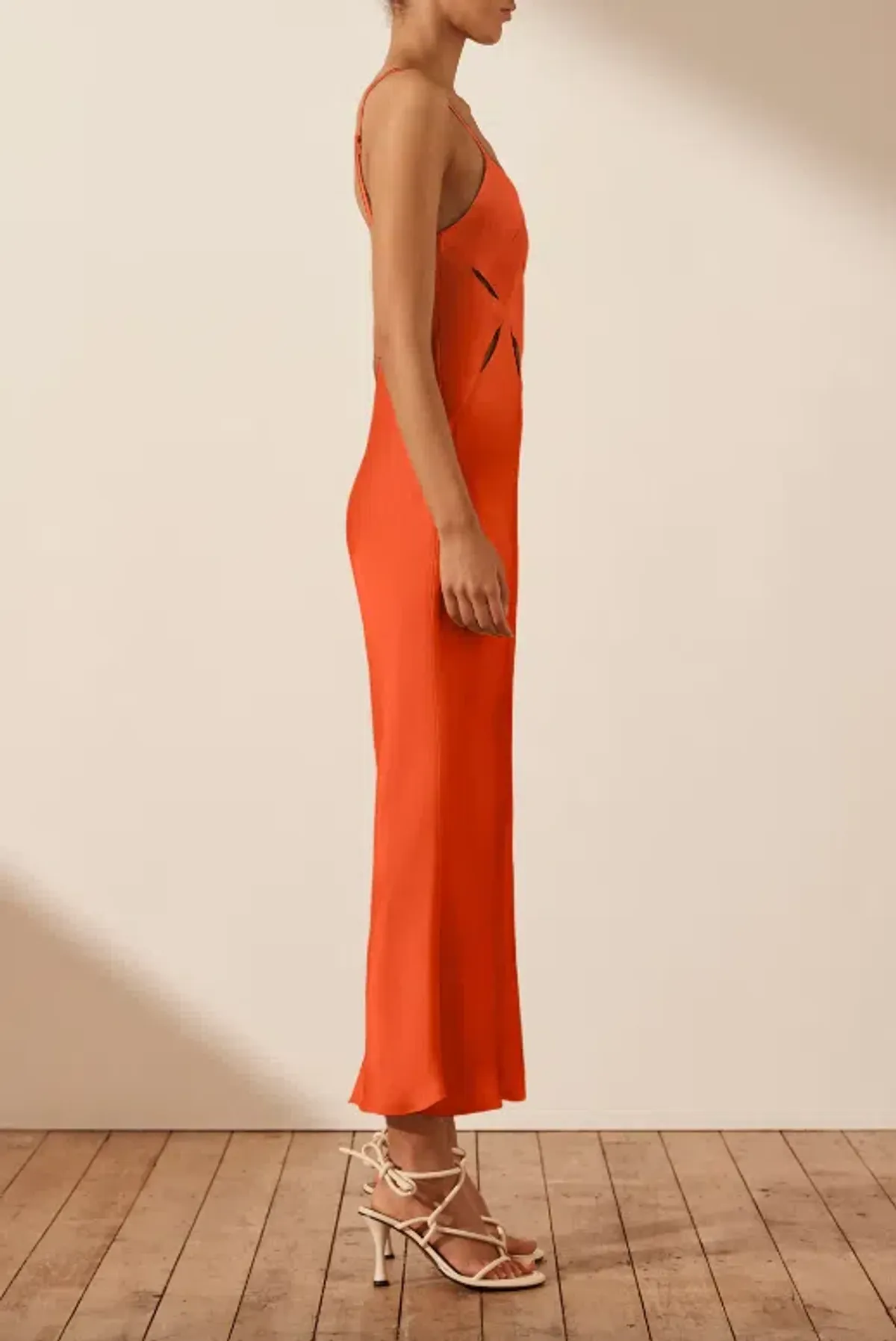 Shona Joy Milo Cut Out Slit Midi Dress - Hibiscus Red/ Orange Size AU 12 - Image 3