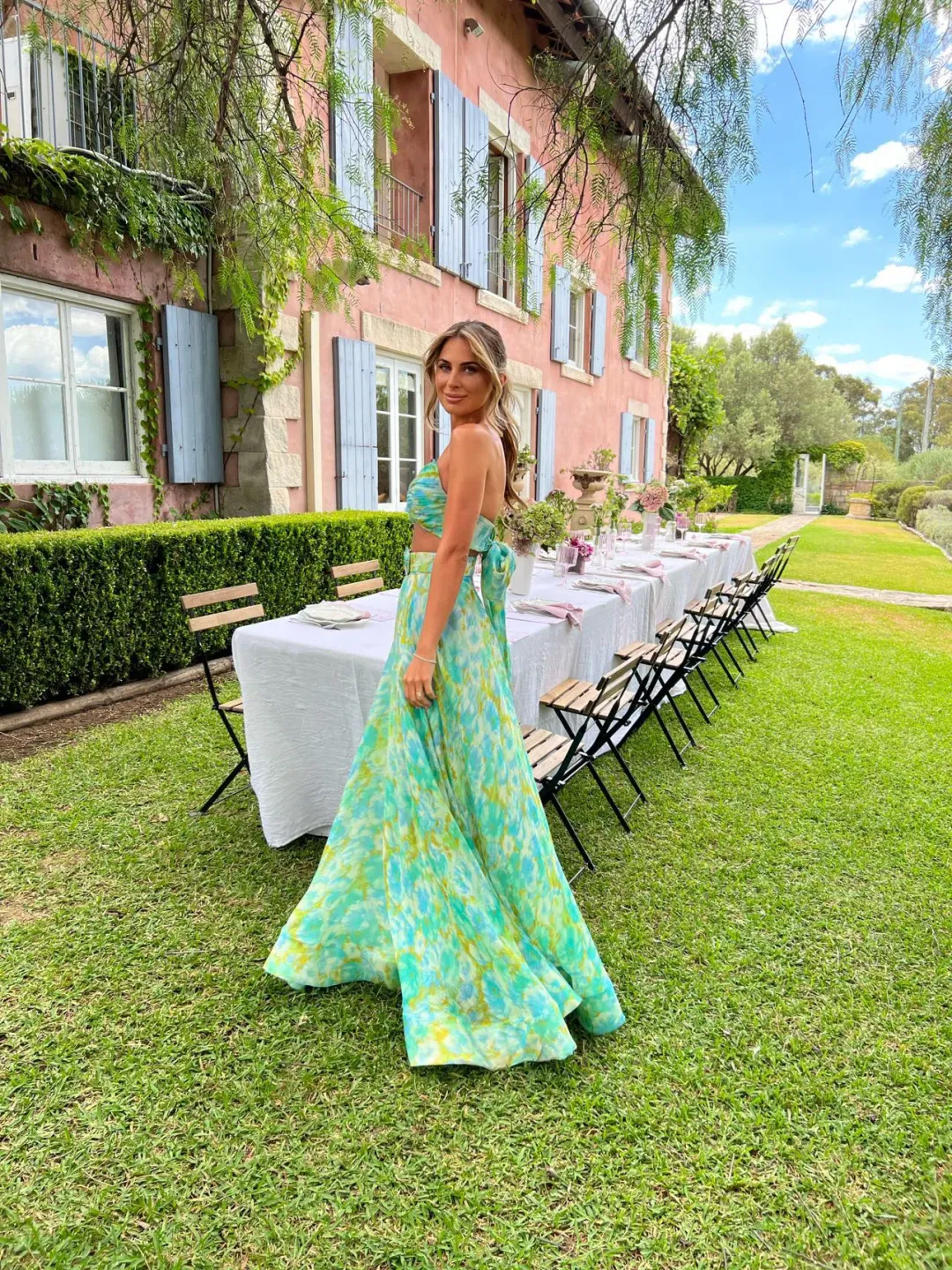 Zimmermann High Tide Twist Crop Bodice And Skirt Set Aqua Ikat Size 0/Au 8 for rent on The Volte - main image