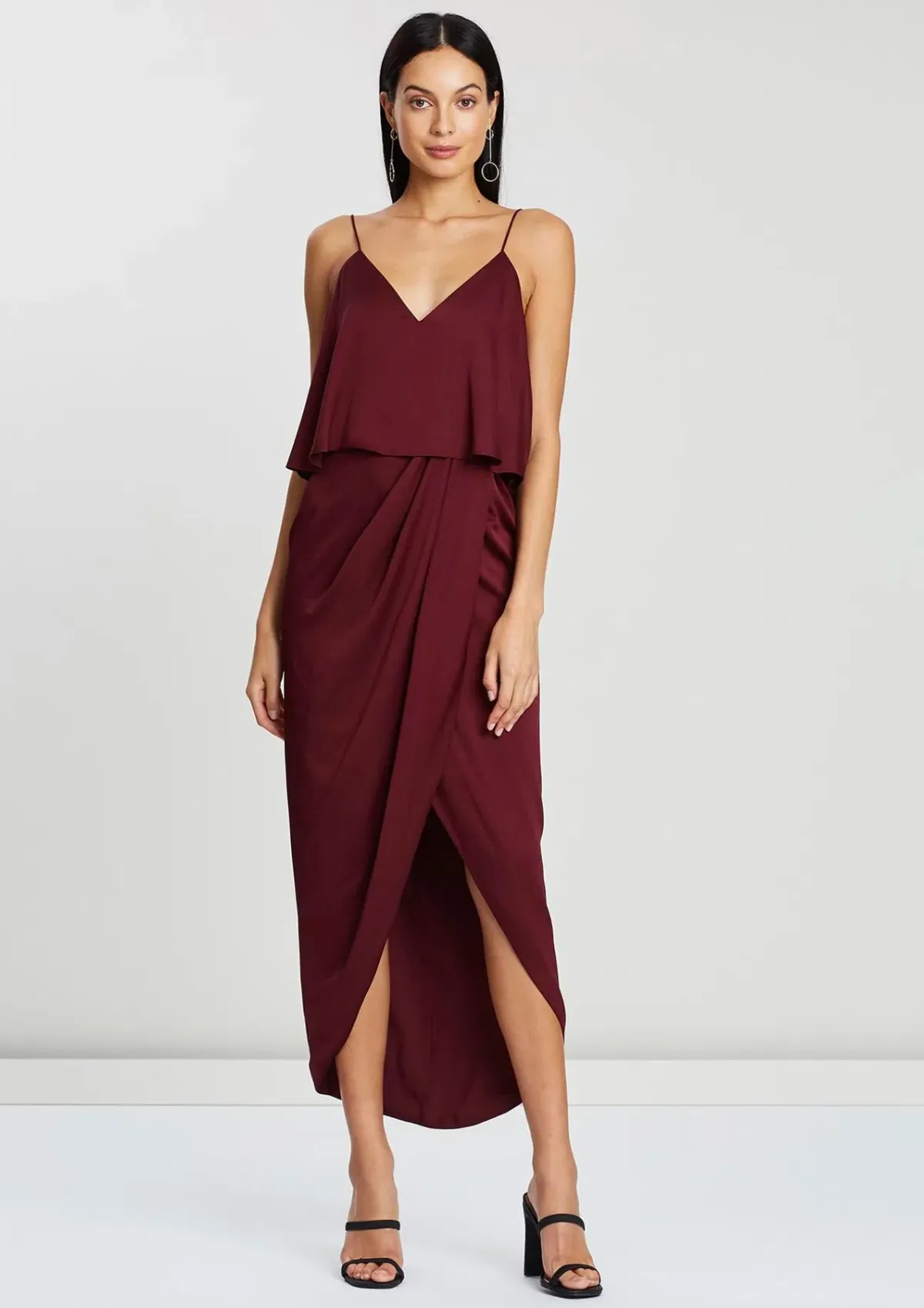 Shona Joy Luxe Cocktail Frill Dress Burgundy Size 10  - Image 1