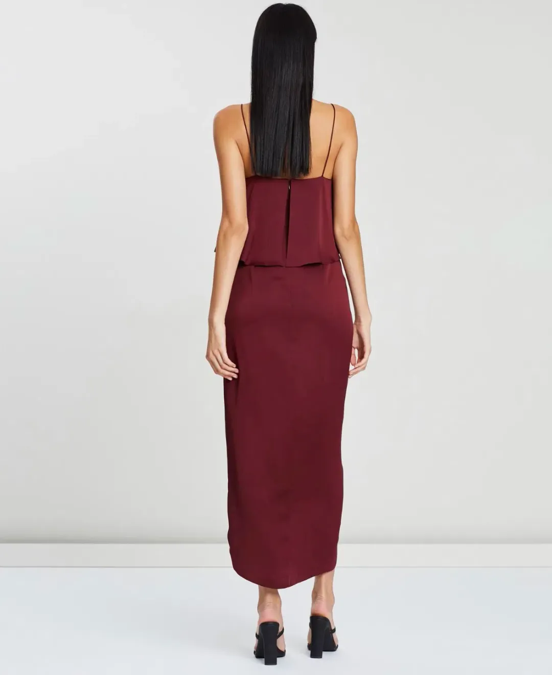Shona Joy Luxe Cocktail Frill Dress Burgundy Size 10  for rent on The Volte - main image