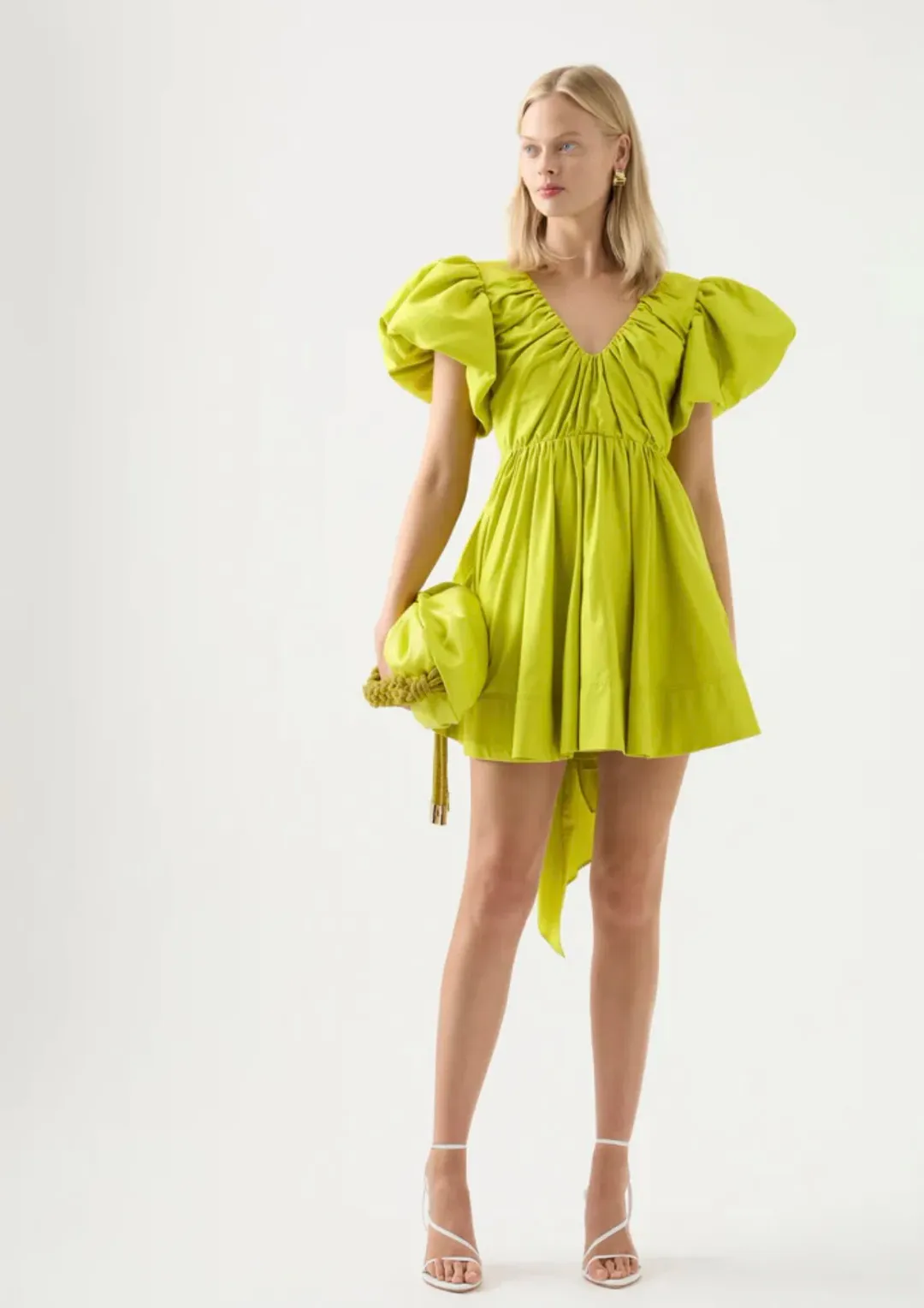 Aje Gretta Bow Back Mini Dress Chartreuse Green Size 6  for rent on The Volte - main image