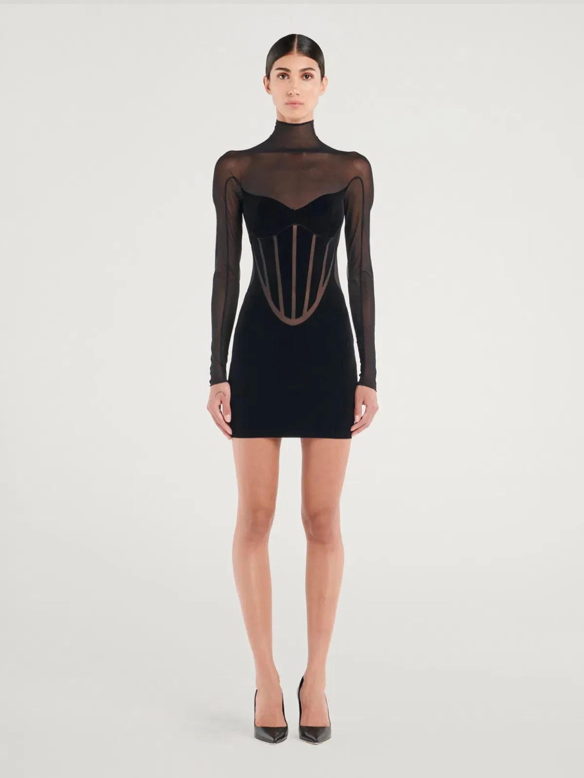 Mugler Wolford Mesh-paneled Mini Dress Black Size 6  - Image 1