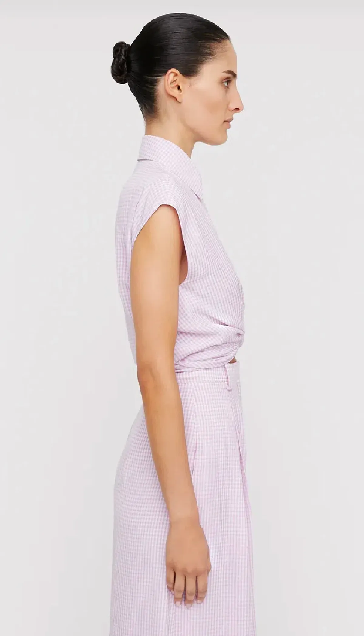 Scanlan Theodore Gingham Tie Front Shirt & Cropped Trouser Set Mauve Size AU 8 - Image 4