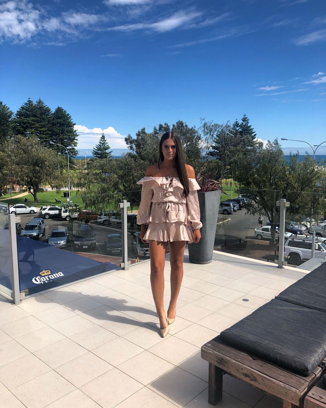 Zimmermann Flounce Off Shoulder Mini Dress Pink Size 8 for rent on The Volte - main image