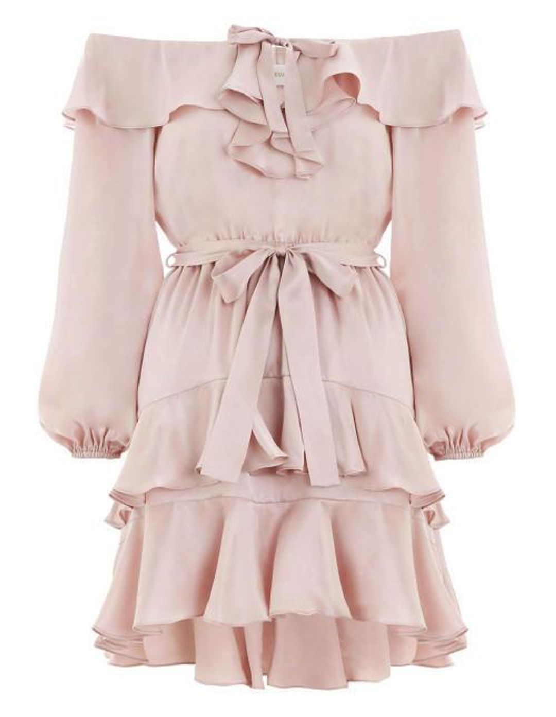 Zimmermann Flounce Off Shoulder Mini Dress Pink Size 8 for rent on The Volte - main image