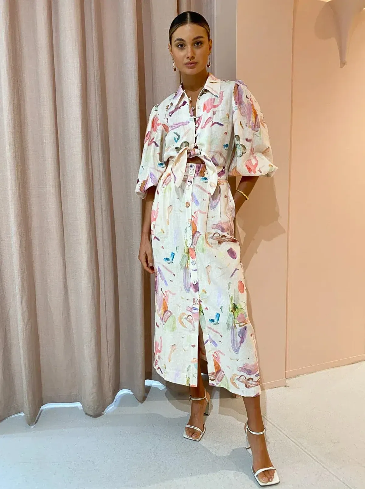 Alemais Annie Shirt Dress Print Cream Size AU 8 - Image 1