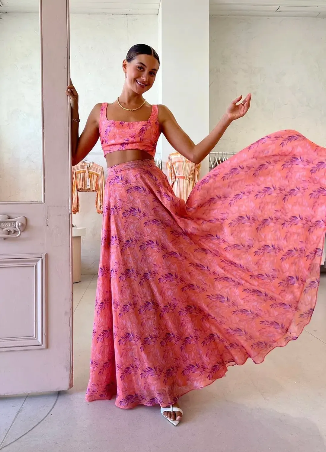 Sonya Moda Serena Skirt and Top Set Peach Watercolour Size AU 10 for rent on The Volte - main image