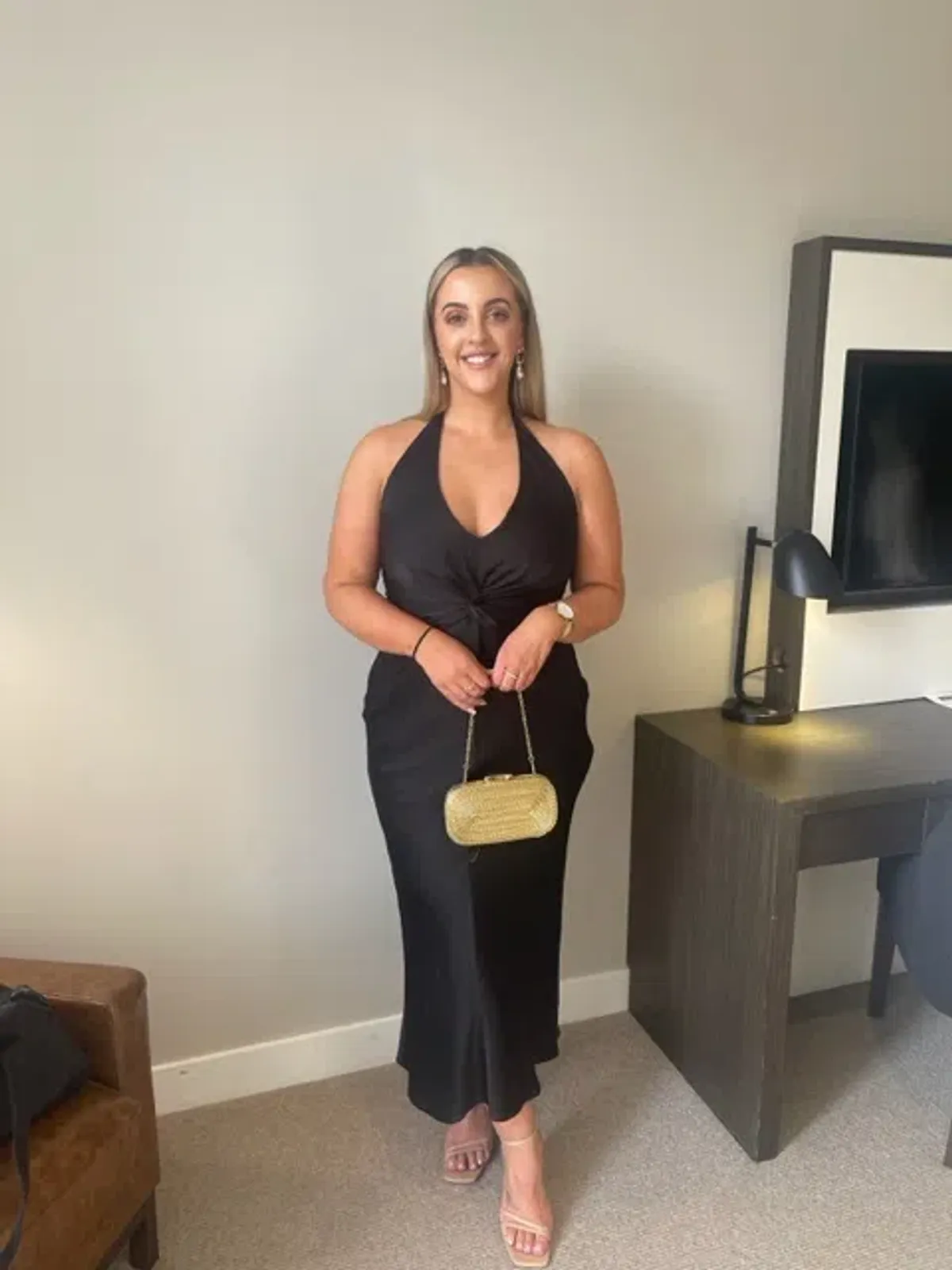 Shona Joy Luxe Twist Front Halter Midi Dress - Image 3