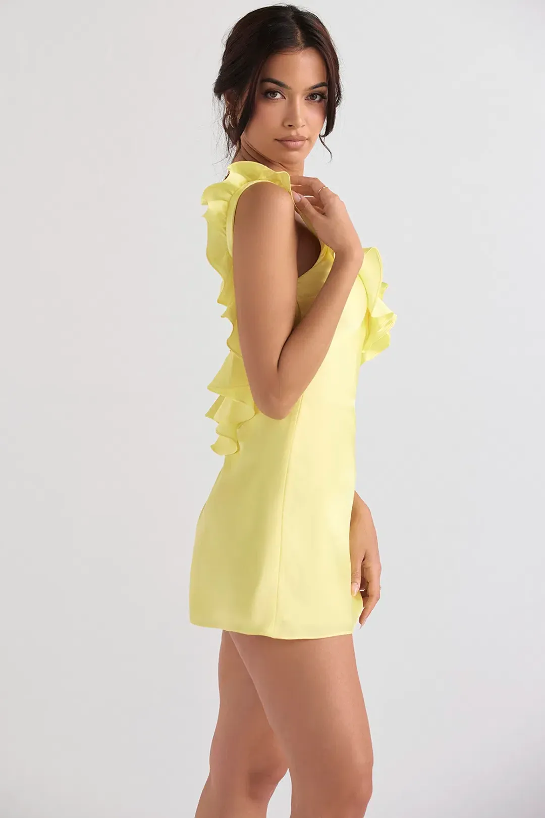 House of CB Tink Flared Ruffle Mini Dress Buttercup Size 10 for rent on The Volte - main image