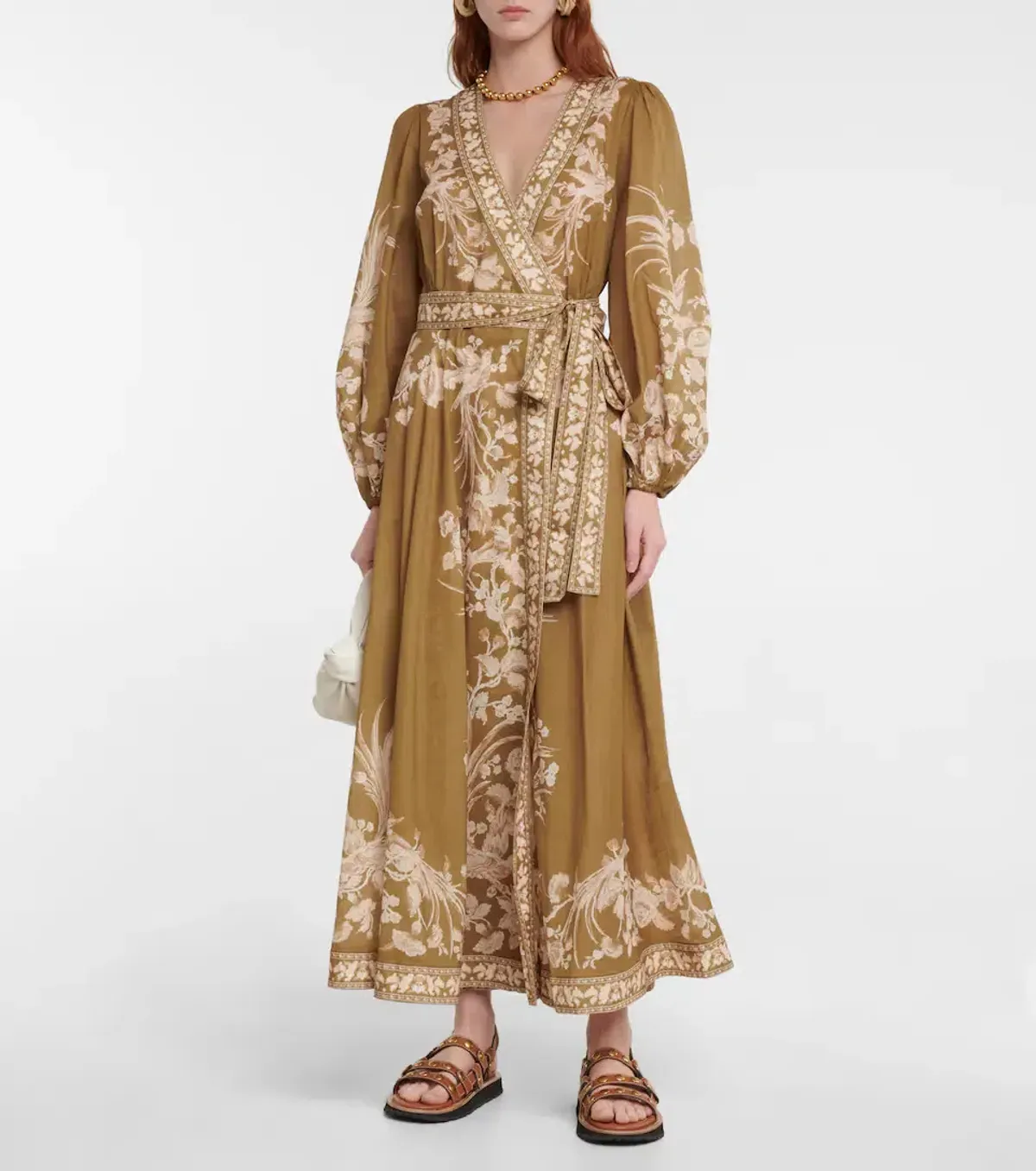 Zimmermann Anneke Wrap Midi Dress Olive Bird Size 0P/Au 6  - Image 2