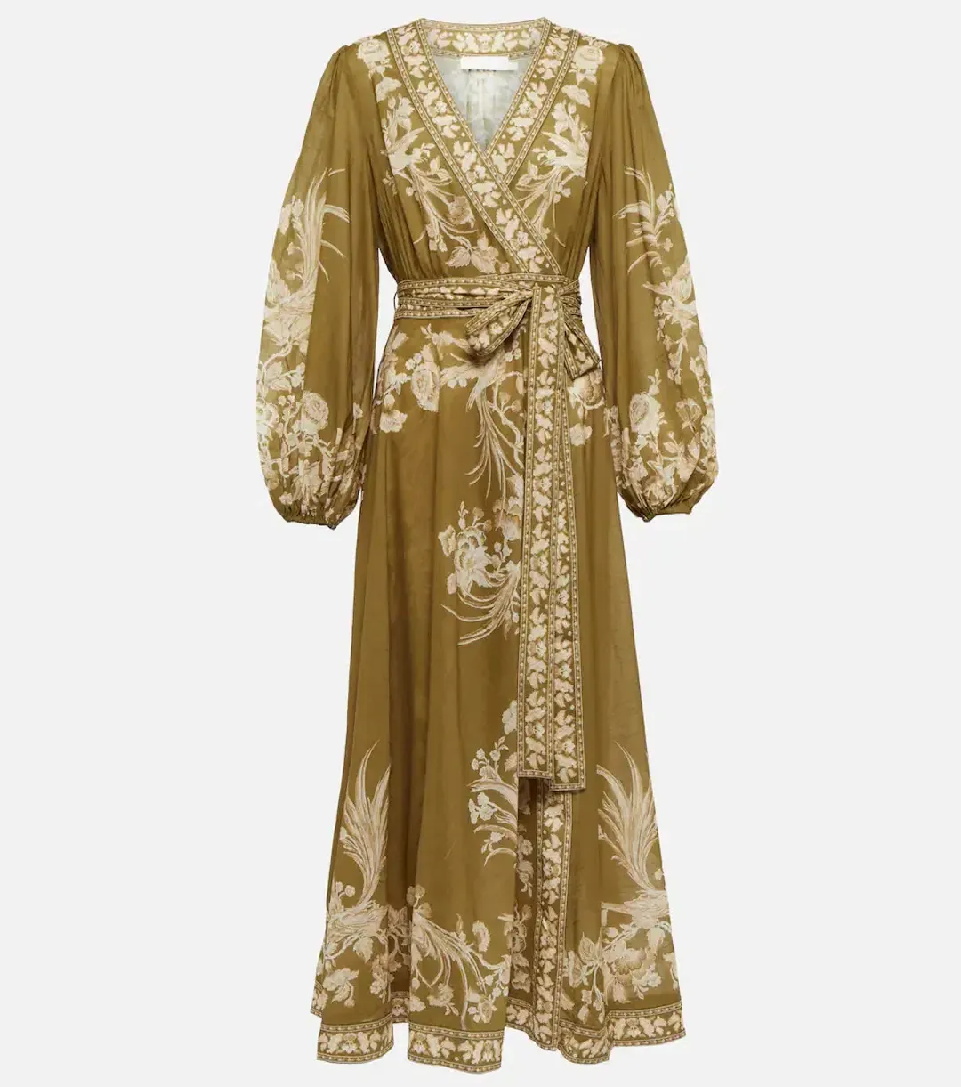 Zimmermann Anneke Wrap Midi Dress Olive Bird Size 0P/Au 6  for rent on The Volte - main image