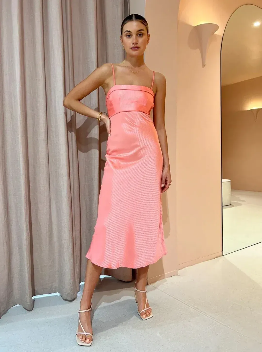 By Johnny Lisette Midi Dress in Watermelon Size 8 / S for rent on The Volte - main image